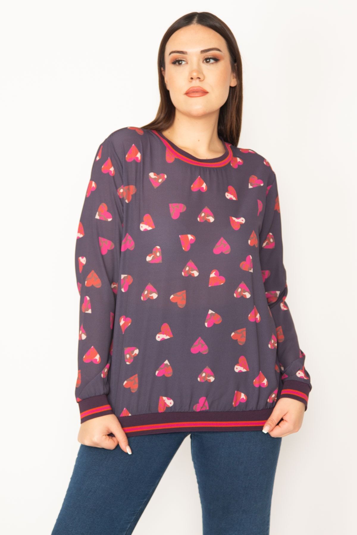 Şans Tekstil Kadın Renkli Kalp Desenli Ribanalı Bluz 26a31209