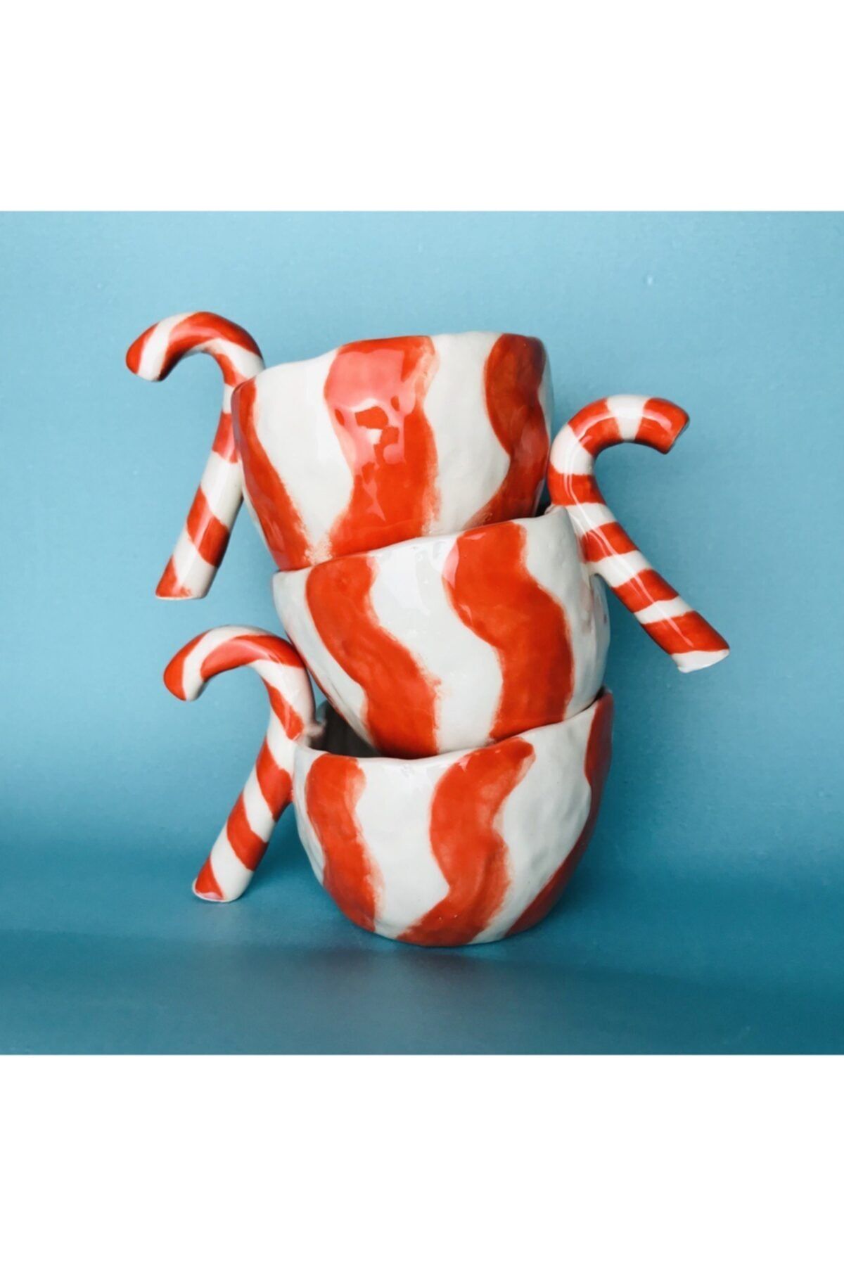 Lily & Loly Ceramics Yılbaşı Serisi “lollipop” Tekli Kupa - Kırmızı Şekerli Kupa - El Yapımı Seramik Mug 120 Ml.