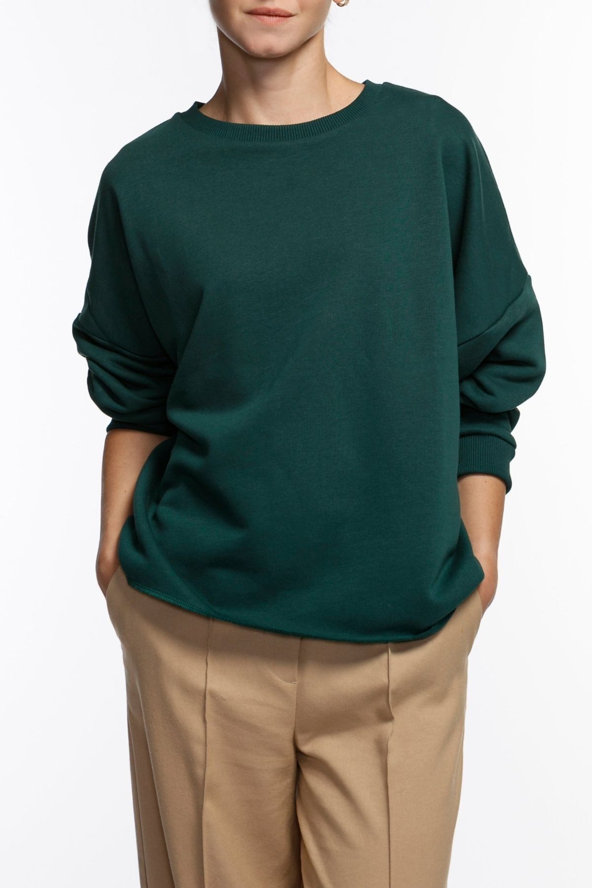 Basic Co Skye Oversized Basic Yeşil Sweatshirt
