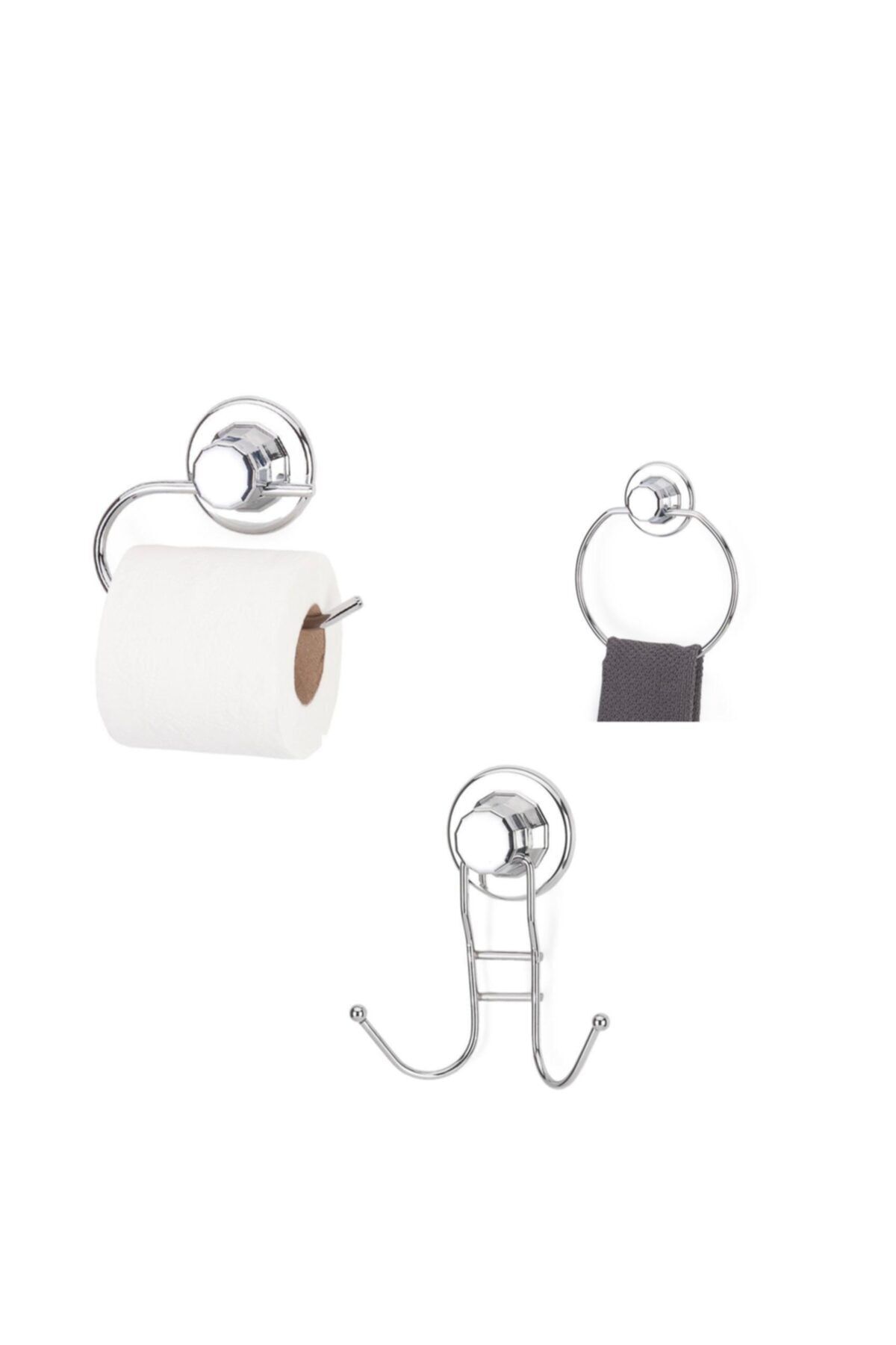 Evistro Vakumlu Banyo Aksesuarı 3 Lü Set Havluluk + Tuvalet Kağıtlıgı