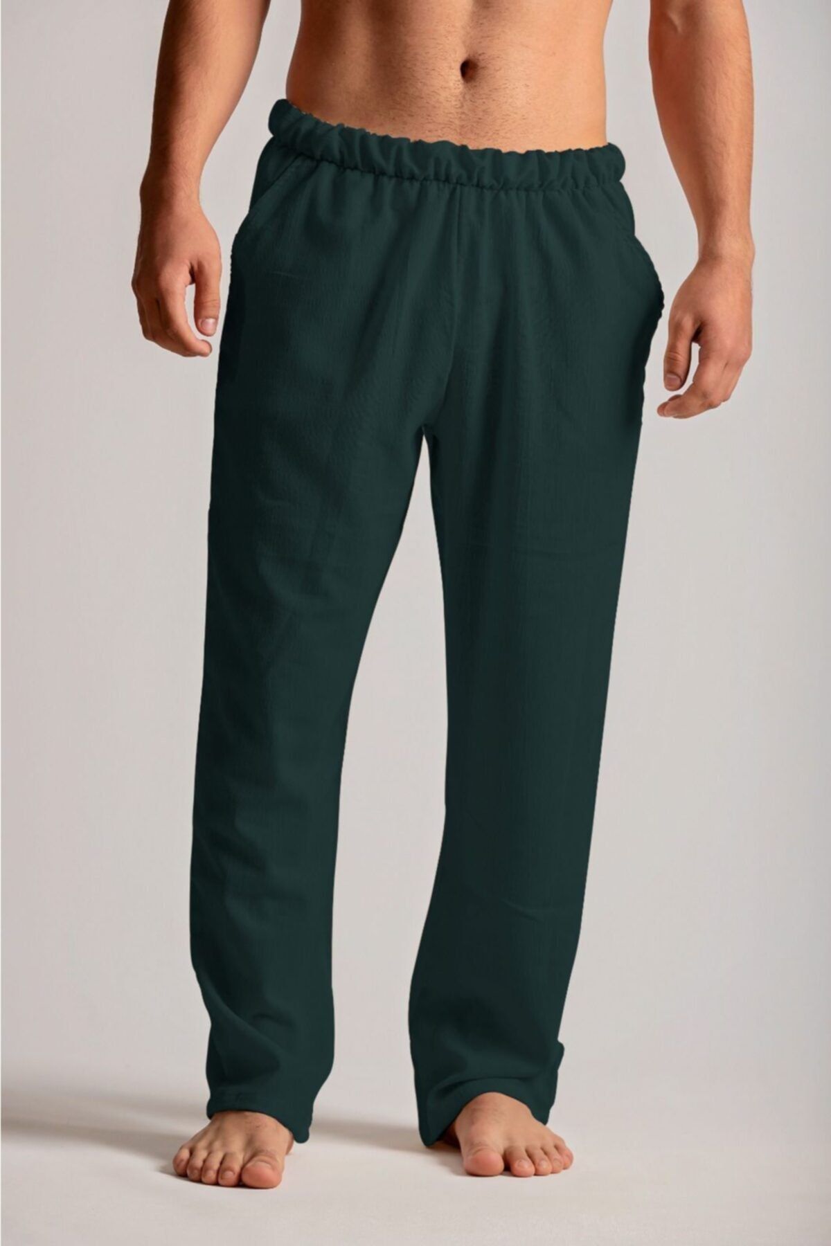 Botex %100 Pamuk Keten Erkek Pijama Altı - Koyu Yeşil
