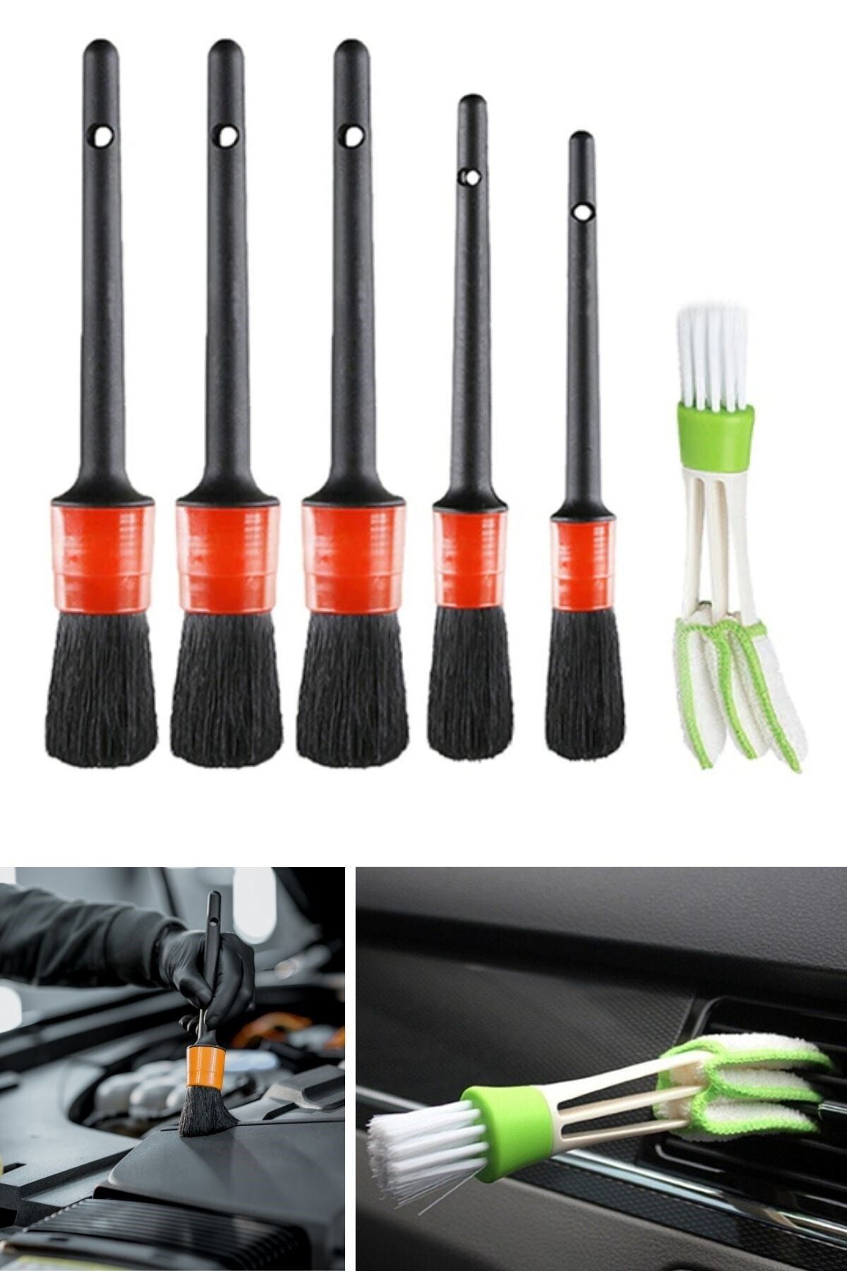 Buffer ® Yumuşak Kıllı Iç Ve Dış Temizlik Için 5+1 Detaylı Araç Oto Temizlik Bakım Fırça Seti