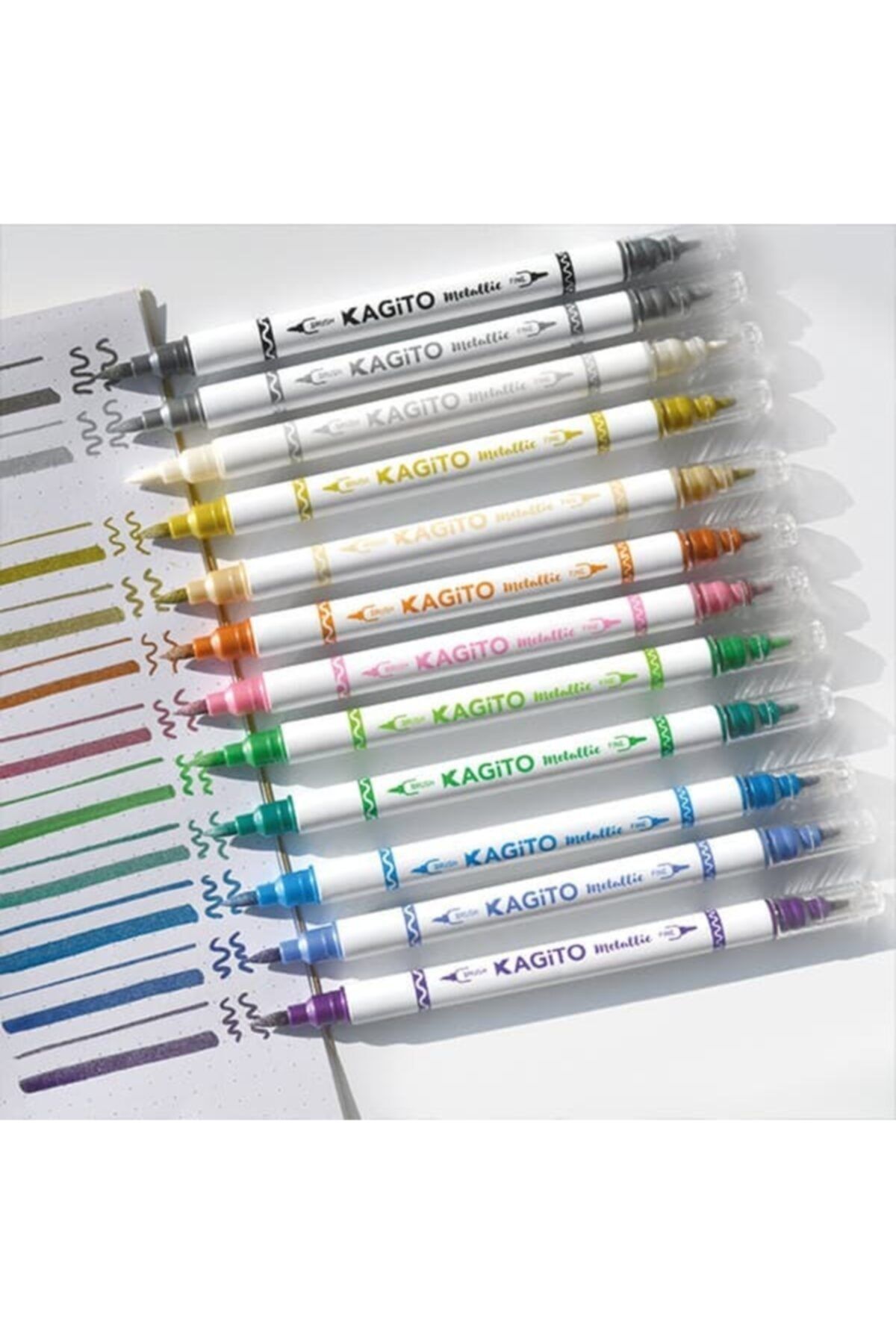 kagito Çift Taraflı Dual Brush Pen Karışık Metalik Renkler - 12'li Set