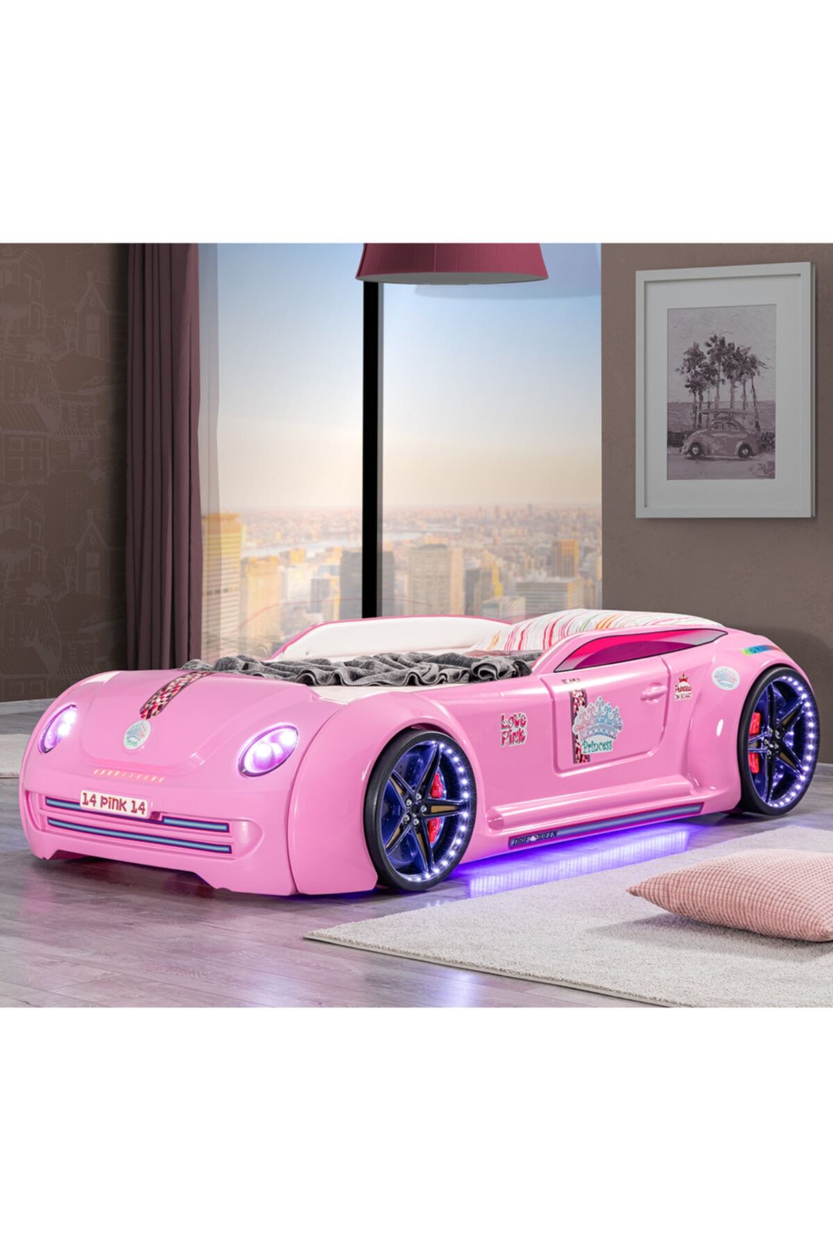Setay Arabalı Yatak, Pink Cooper Full Ledli Arabalı Yatak