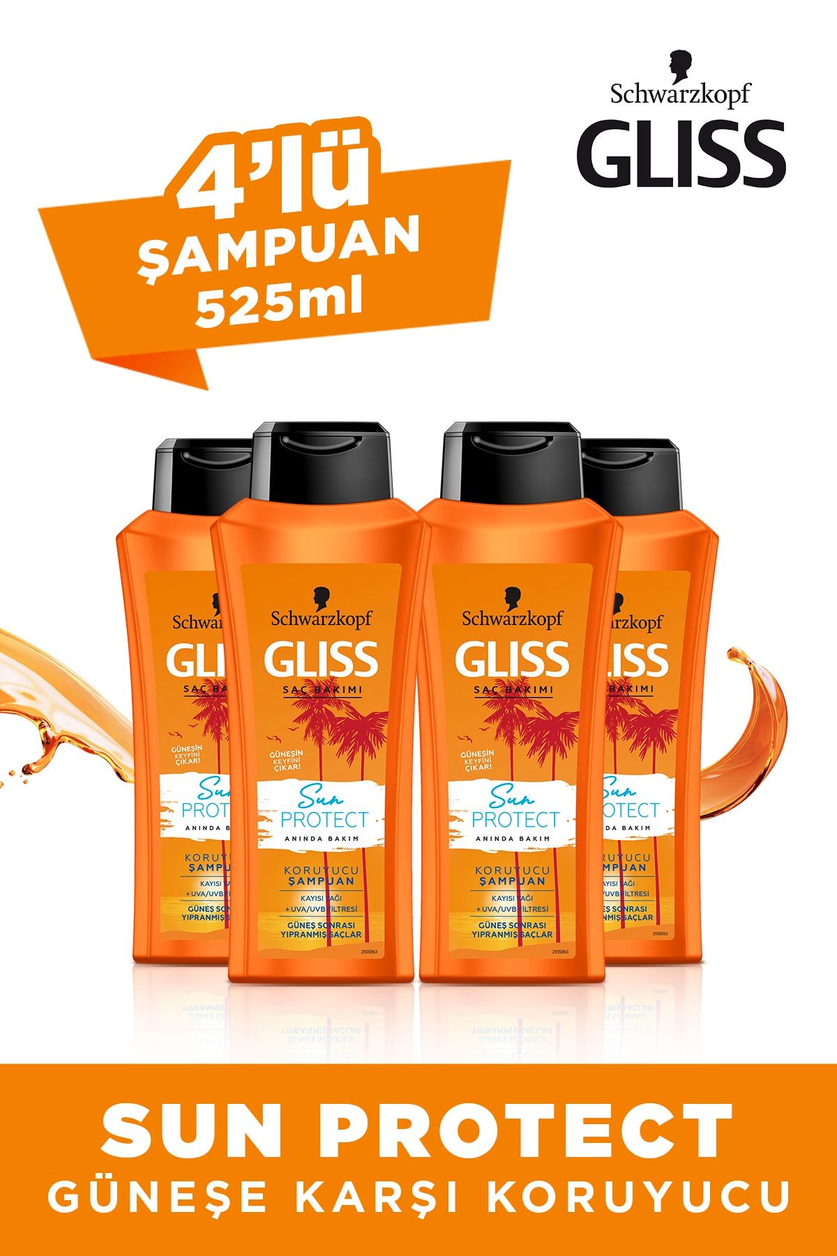 Gliss Sun Protect Şampuan 525 ml X 4 Adet