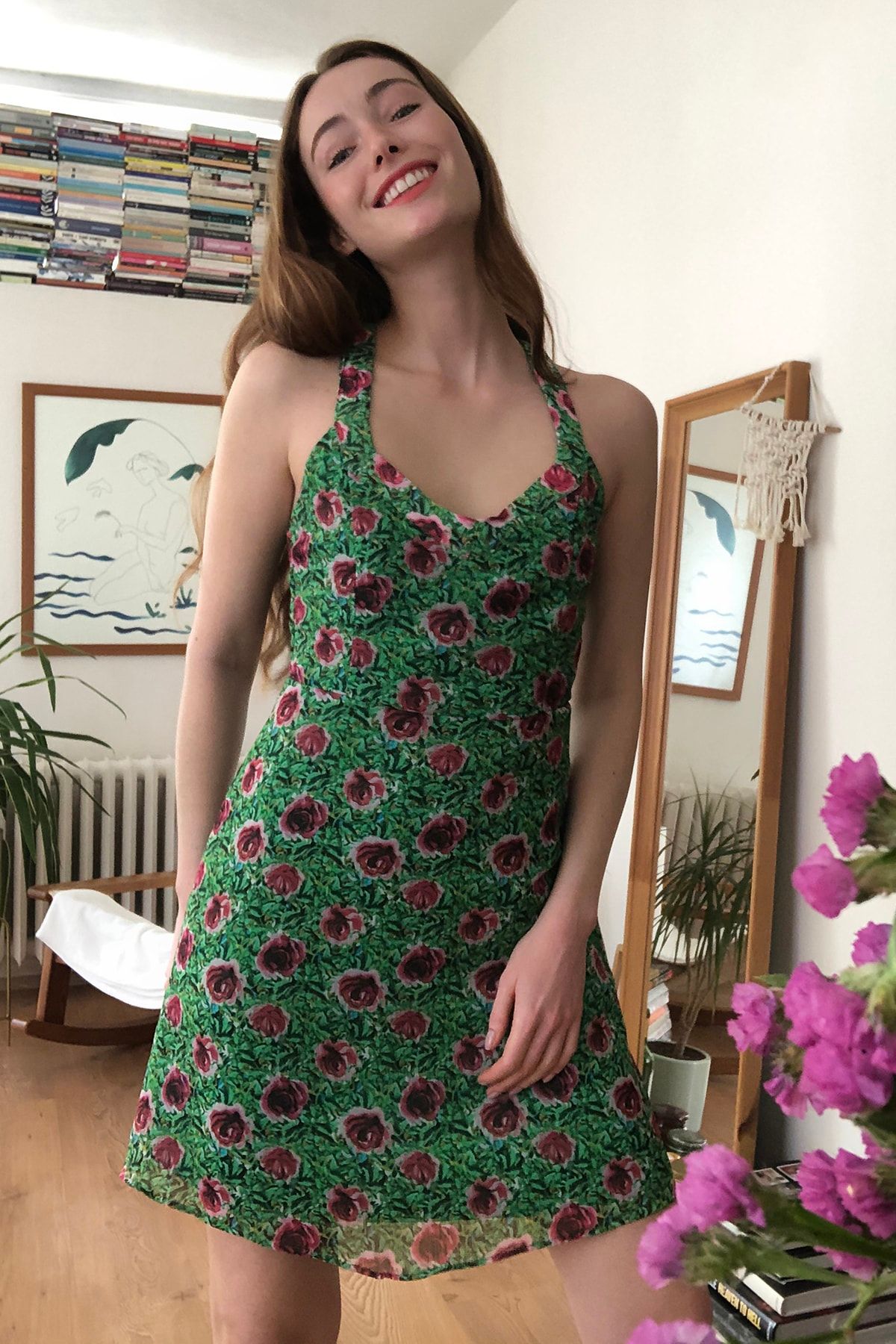 TRENDYOLMİLLA Yeşil Çiçek Desenli Elbise TWOSS20EL2289