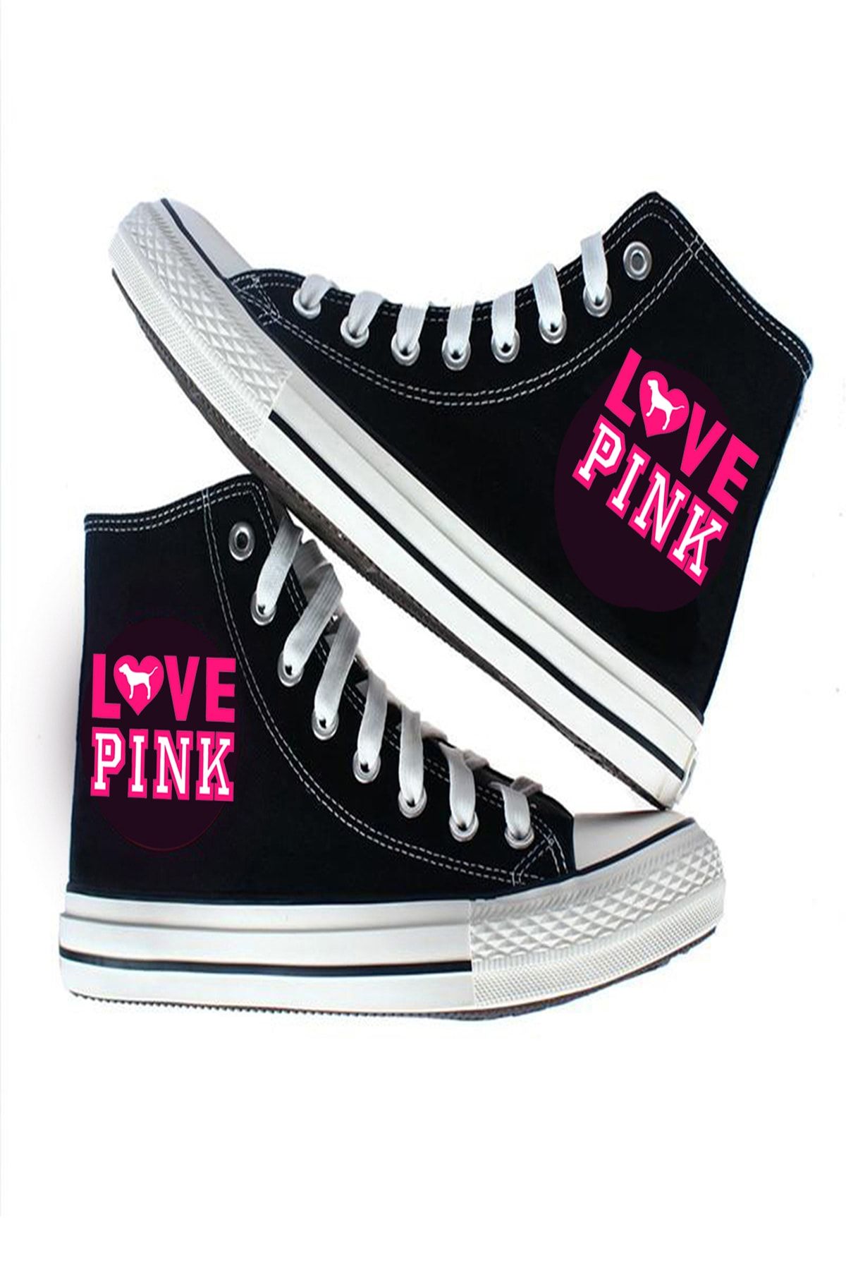 Art's Siyah - Love Pink Tasarım Unisex Canvas Ayakkabı