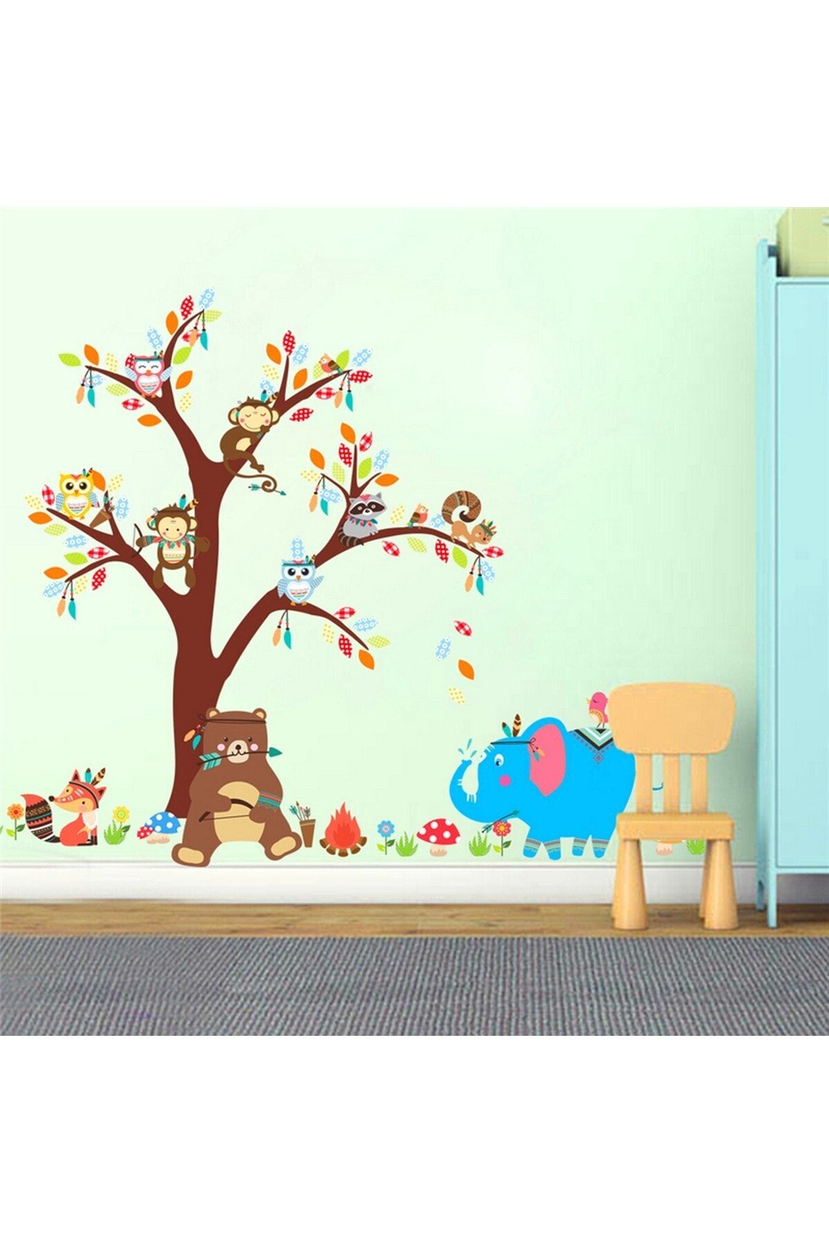 CRYSTAL KIDS Ayı Fil Ve Ağaçta Hayvanlar Bebek Ve Çocuk Odası Duvar Dekoru Duvar Sticker