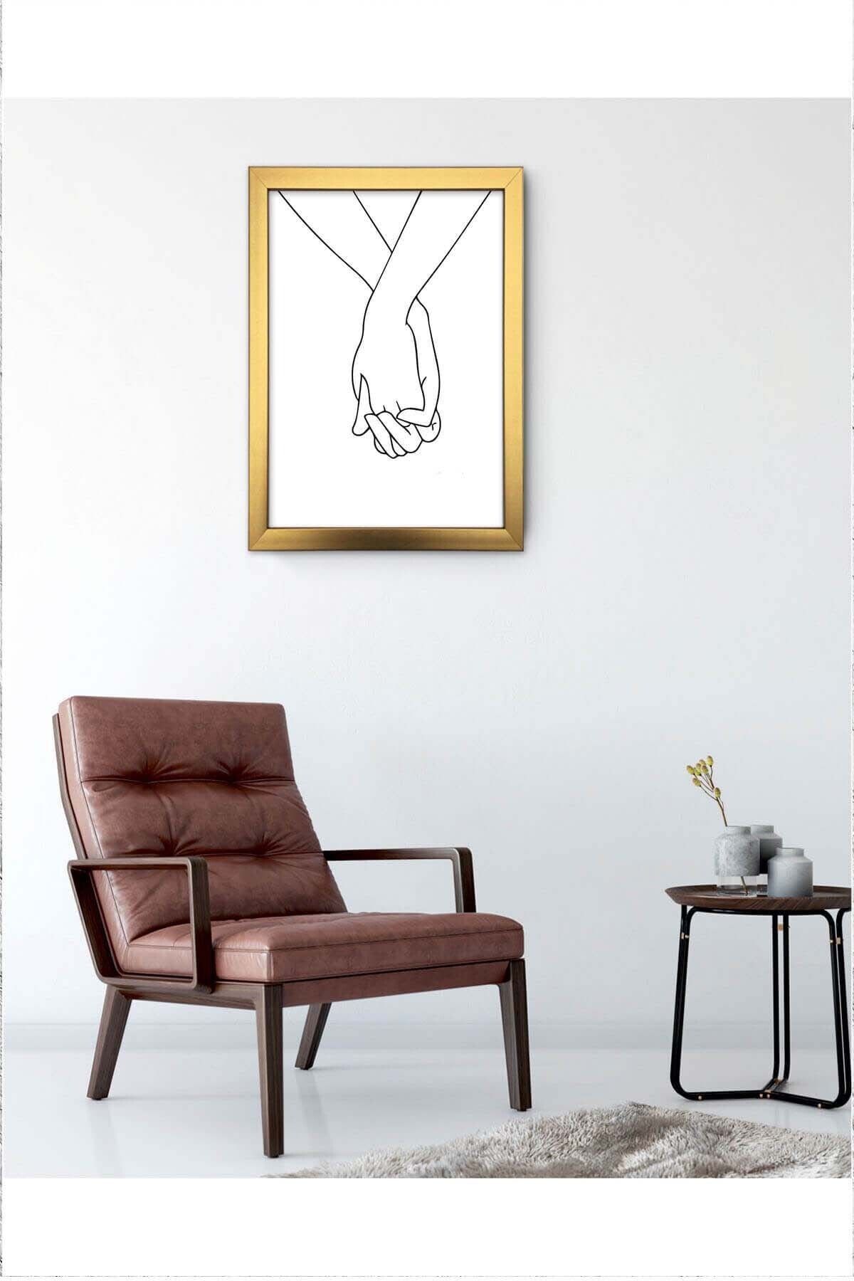 LYN HOME & DECOR Tutuşan Eller Siluet Gold Çerçeveli Poster Tablo 33.5X43,5 cm