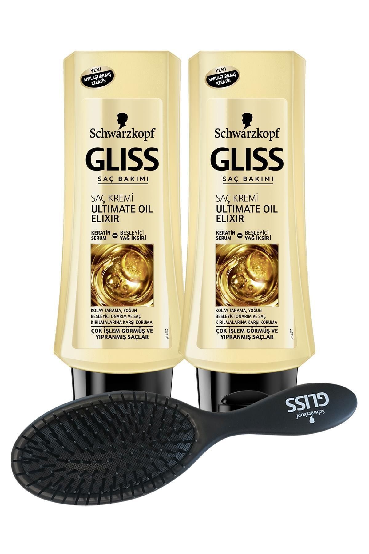 Gliss Schwarzkopf Glıss Ultımate Oıl Elıxır Saç Kremi 360 ml X 2 Adet + Saç Fırçası