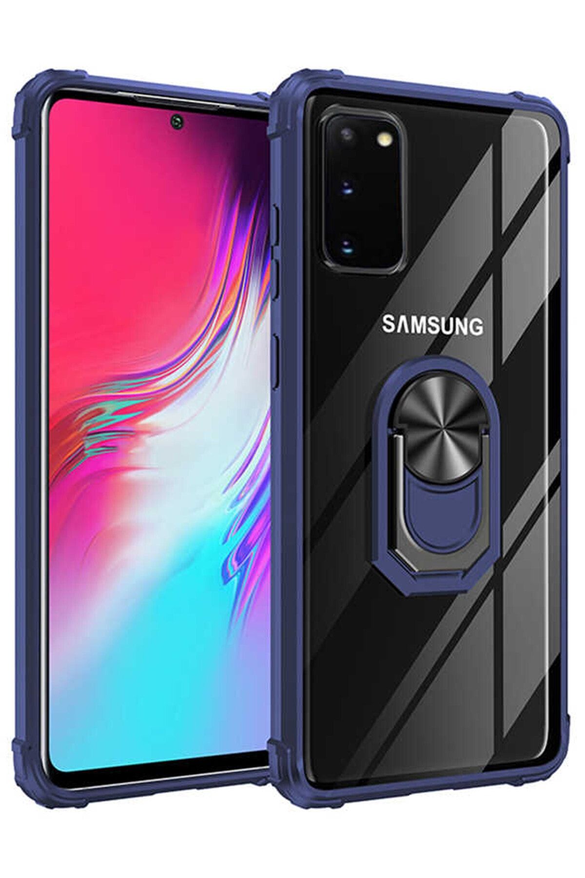 Coverzone Samsung Galaxy S20 Ultra Kılıf Yüzük Tutuculu Döner Standlı Freez Lacivert