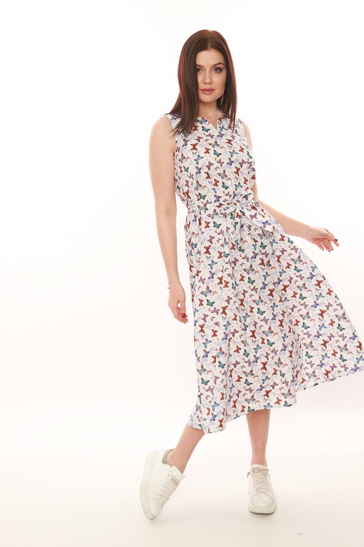 Mio Secret Kelebek Desenli Sıfı Kol Yazlık Elbise