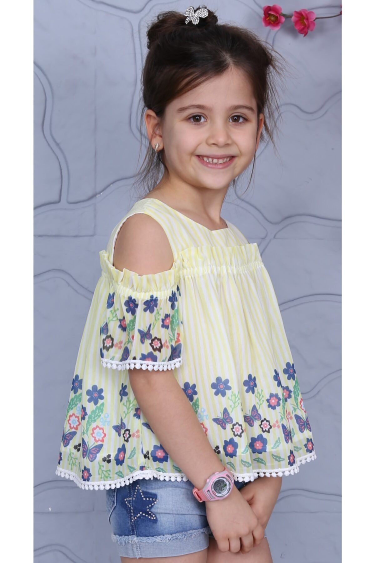 Nanica Kids Kız Çocuk Çizgili Çiçekli Bluz