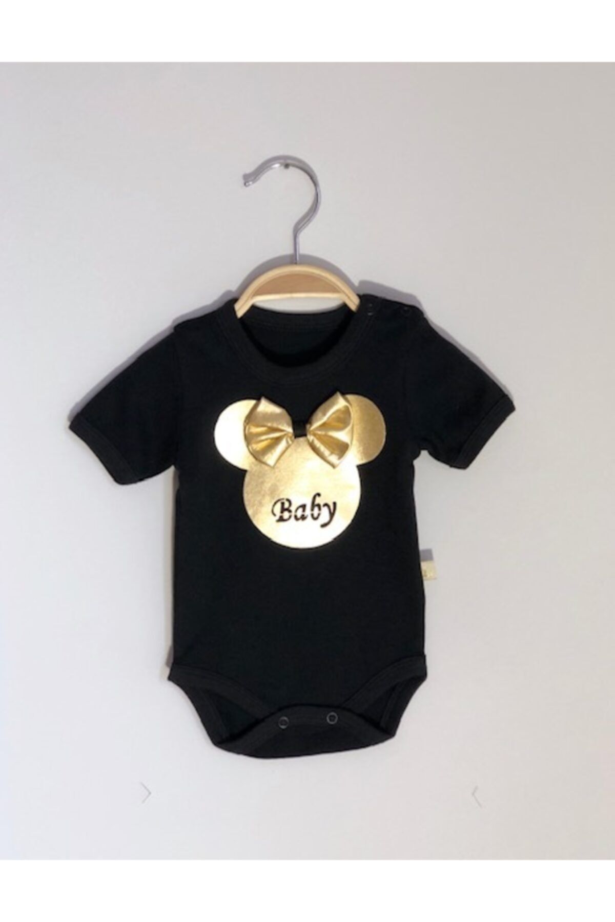 Buse&Eylül Bebe Siyah Altın Detay Kız Bebek Çıtçıtlı Badi