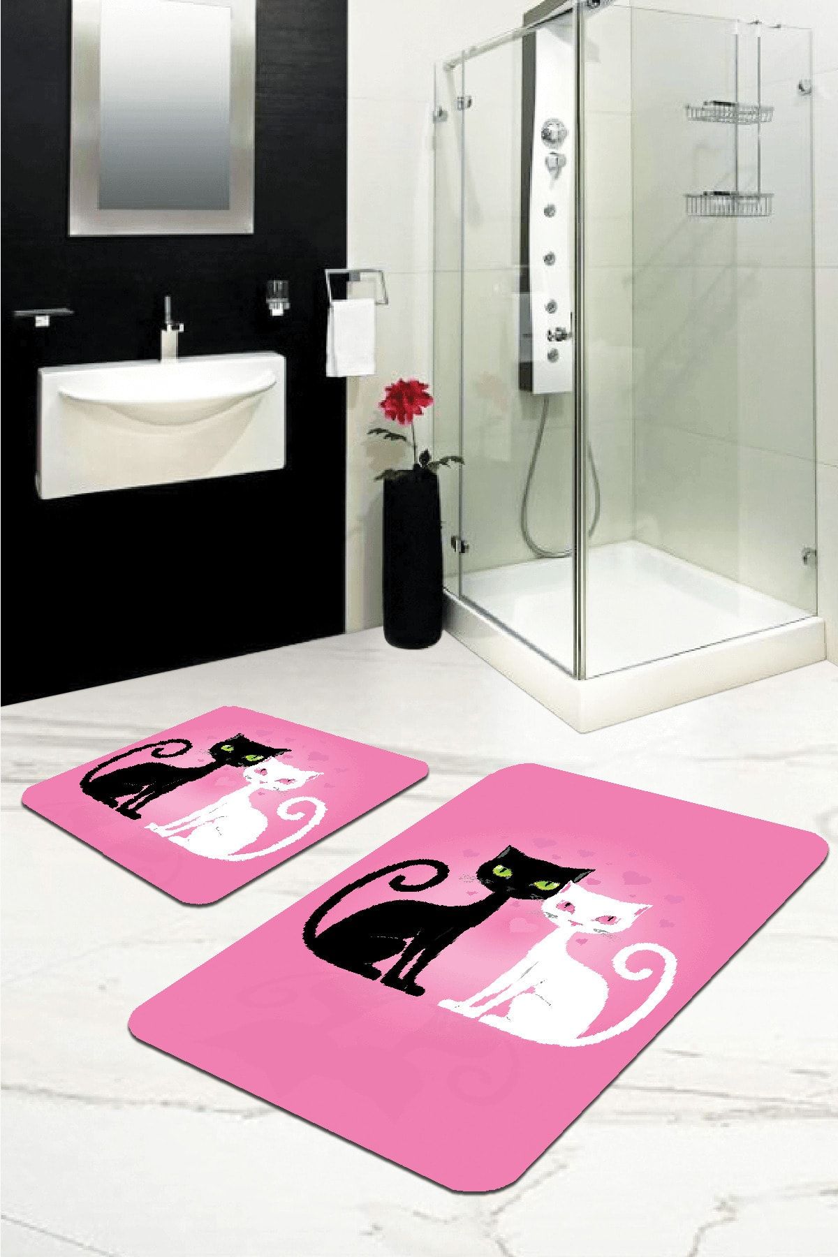 RugViva Dijital Banyo Halısı Klozet Takımı 2'li Paspas Seti Bs262 50x80cm + 50x50cm