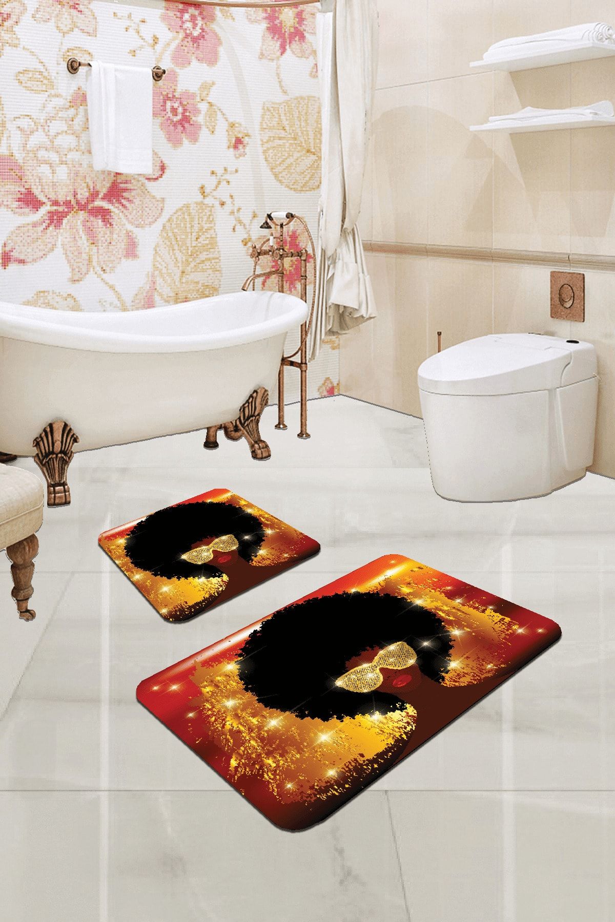 RugViva Dijital Banyo Halısı Klozet Takımı 2'li Paspas Seti Bs228 50x80cm + 50x50cm