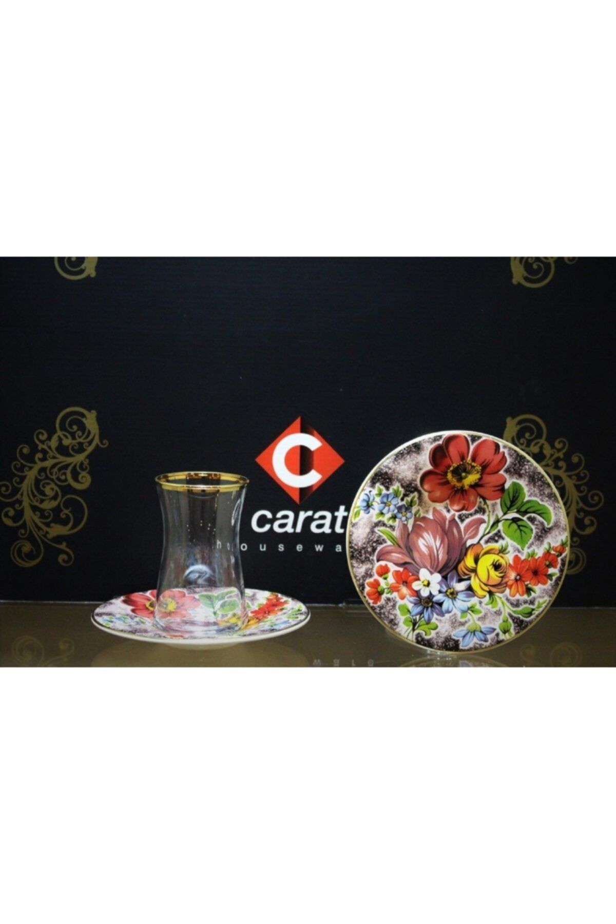 çerçi Carat 6 Lı Çay Bardağı Seti Eflatun Çiçek