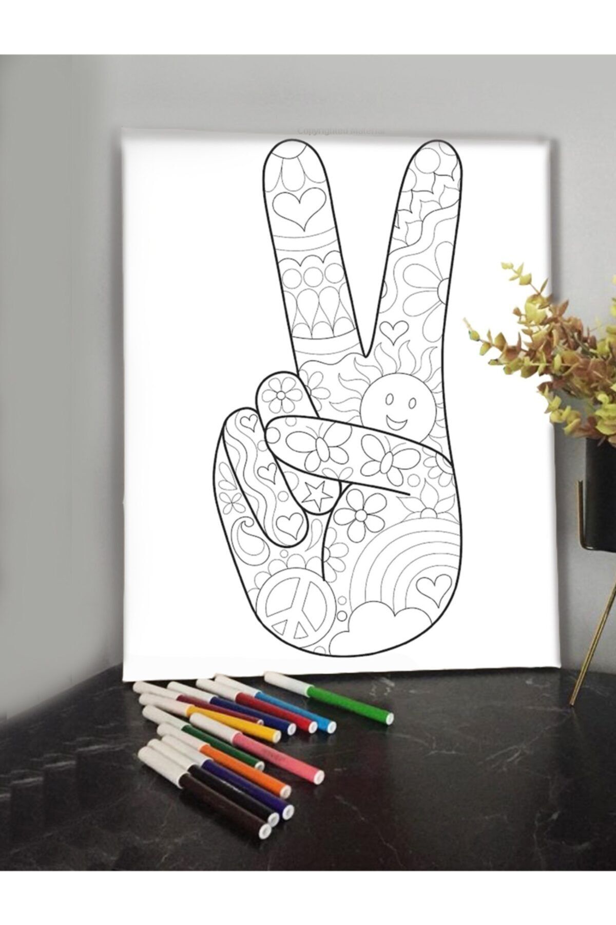 KanvasSepeti Zafer Işareti 40x30cm Çocuklar Için Özel Boyanabilir Tablo Tuval Mandala Kalem Hediyesi Yoktur.