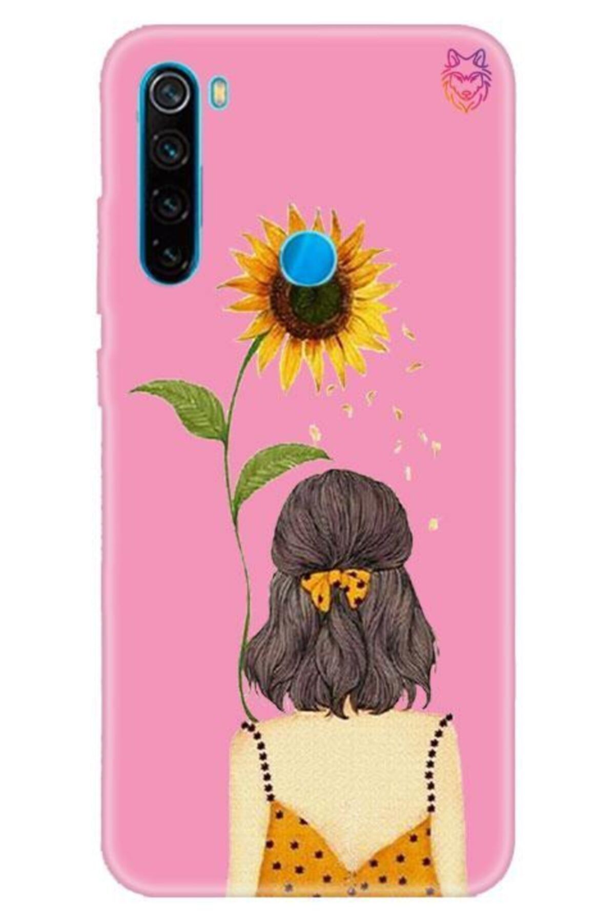 Wolf Dizayn Xiaomi Redmi Note 8 - Pembe Silikon - Sunflowers Girl