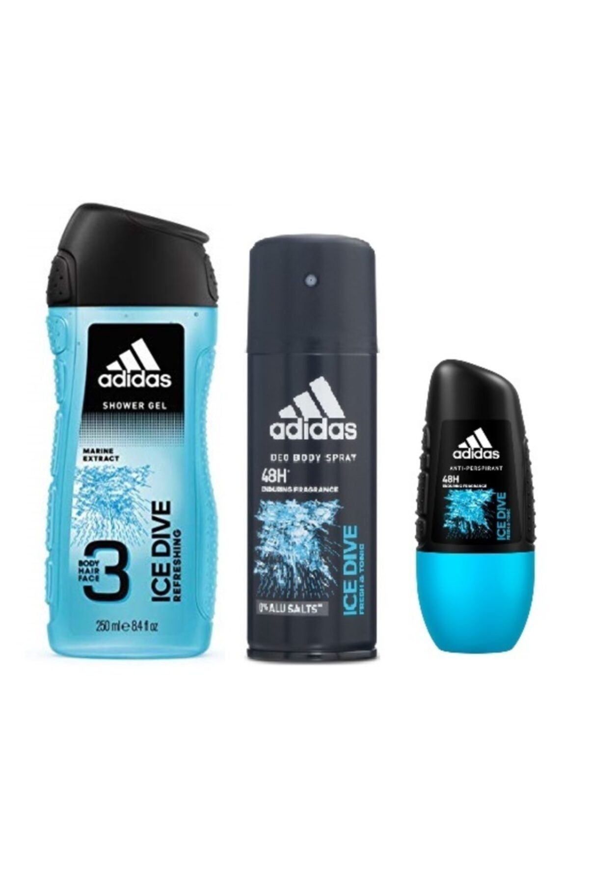 adidas Ice Dive Deodorant 150 Ml + Roll On 50 Ml + Duş Jeli 250 Ml
