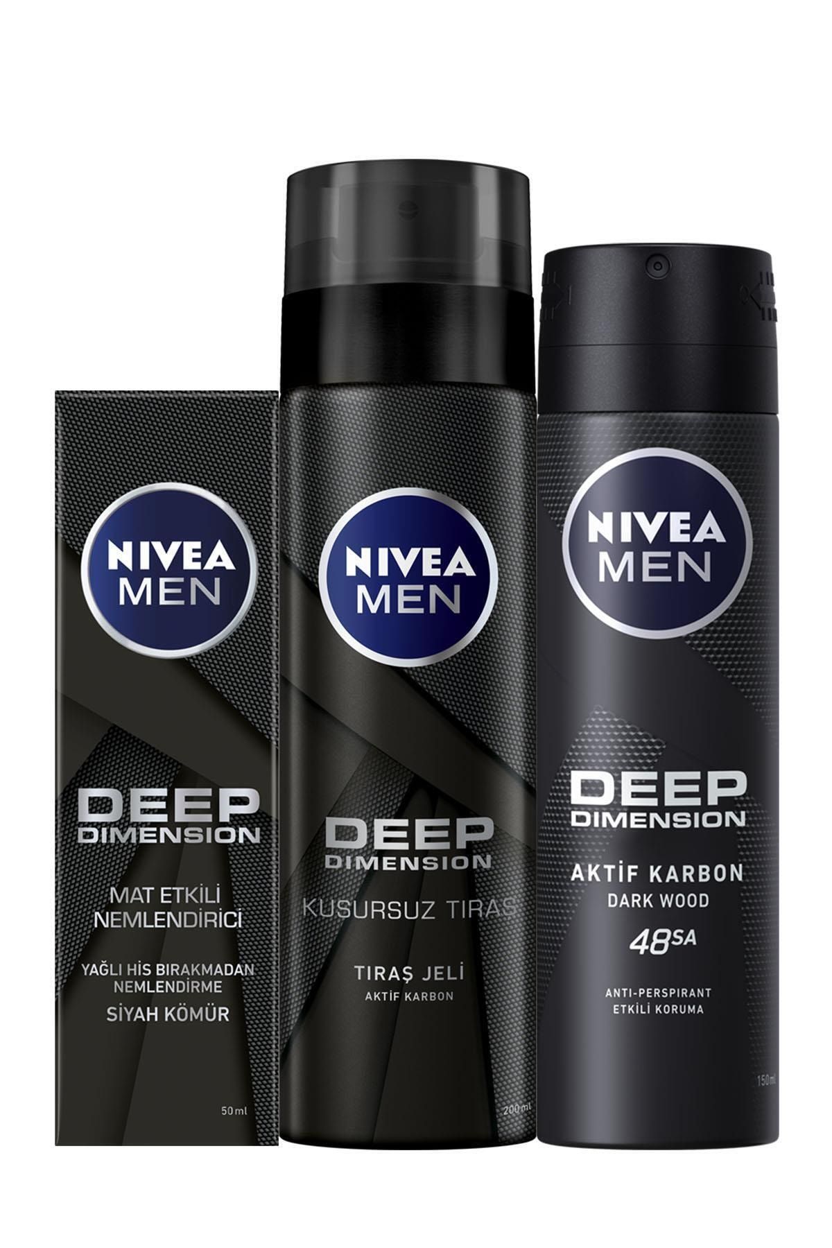 NIVEA Men Deep Matlaştırıcı Krem + Men Deep Tıraş Jeli 200 Ml + Men Deep Dimension Sprey Deodorant
