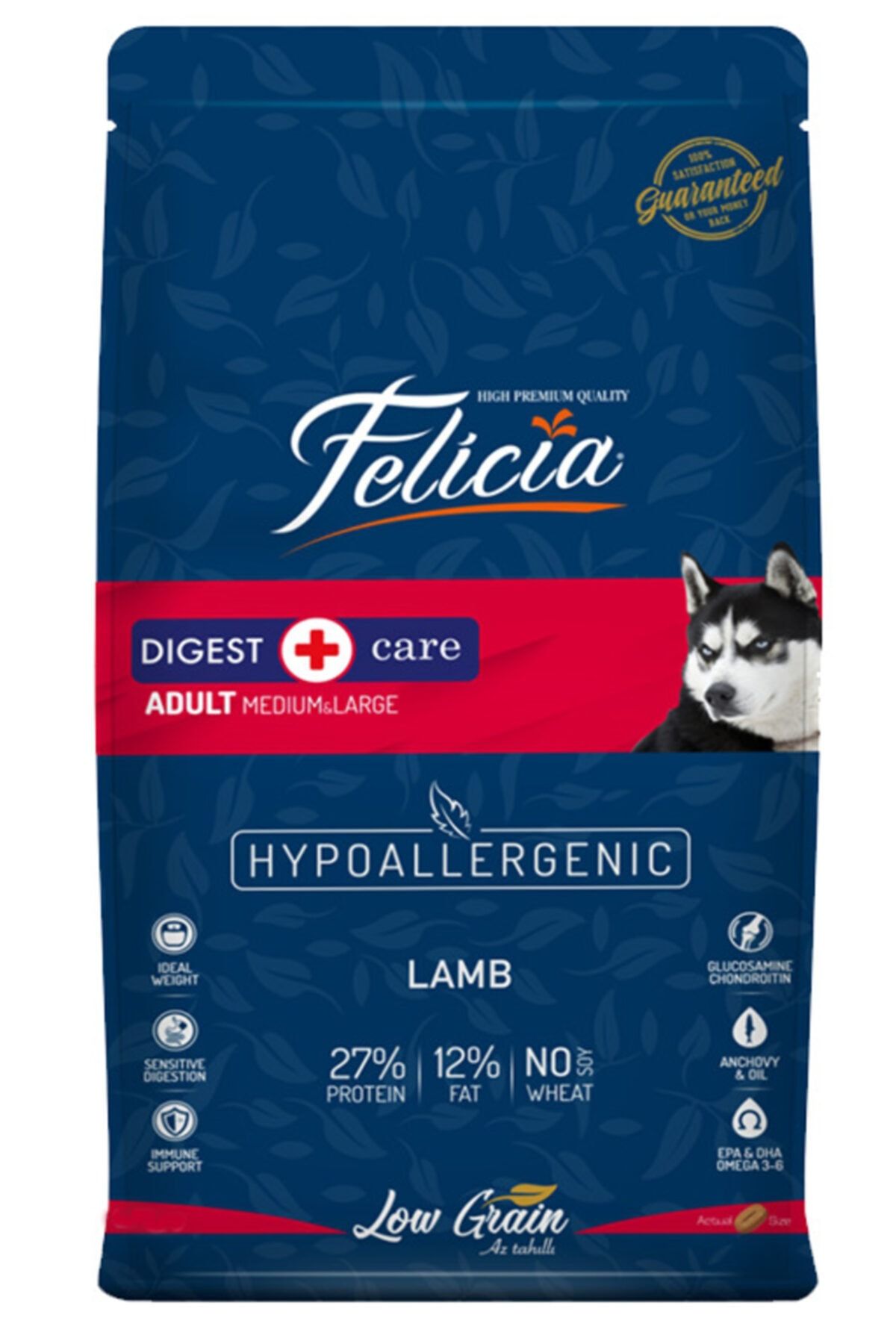 Felicia Az Tahıllı Yetişkin Kuzulu Orta Büyük Irk Hypoallergenic Köpek Maması 3 kg