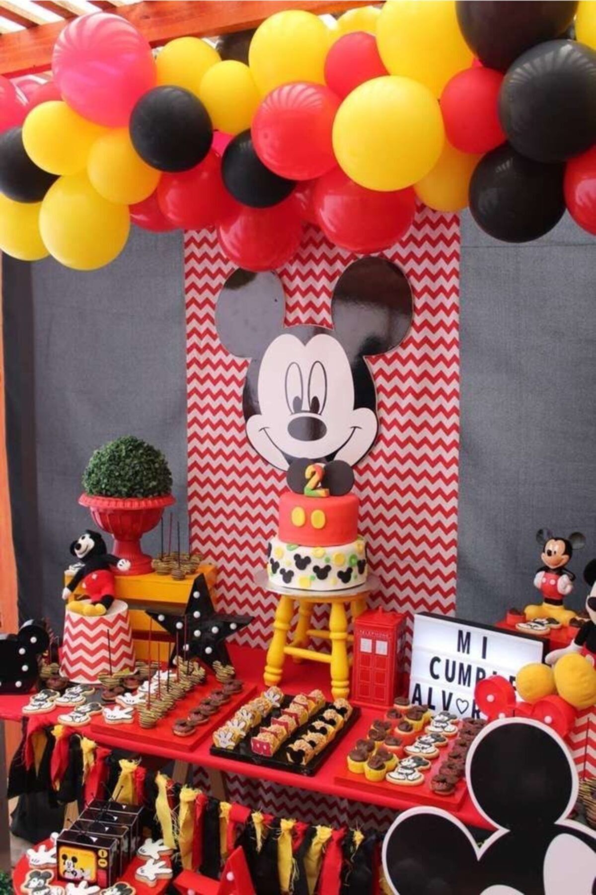 MERİ PARTİ 100 Adet Kırmızı Siyah Sarı Balon Ve Balon Zinciri Mıckey Mouse Konsept Balon Parti Süsleme