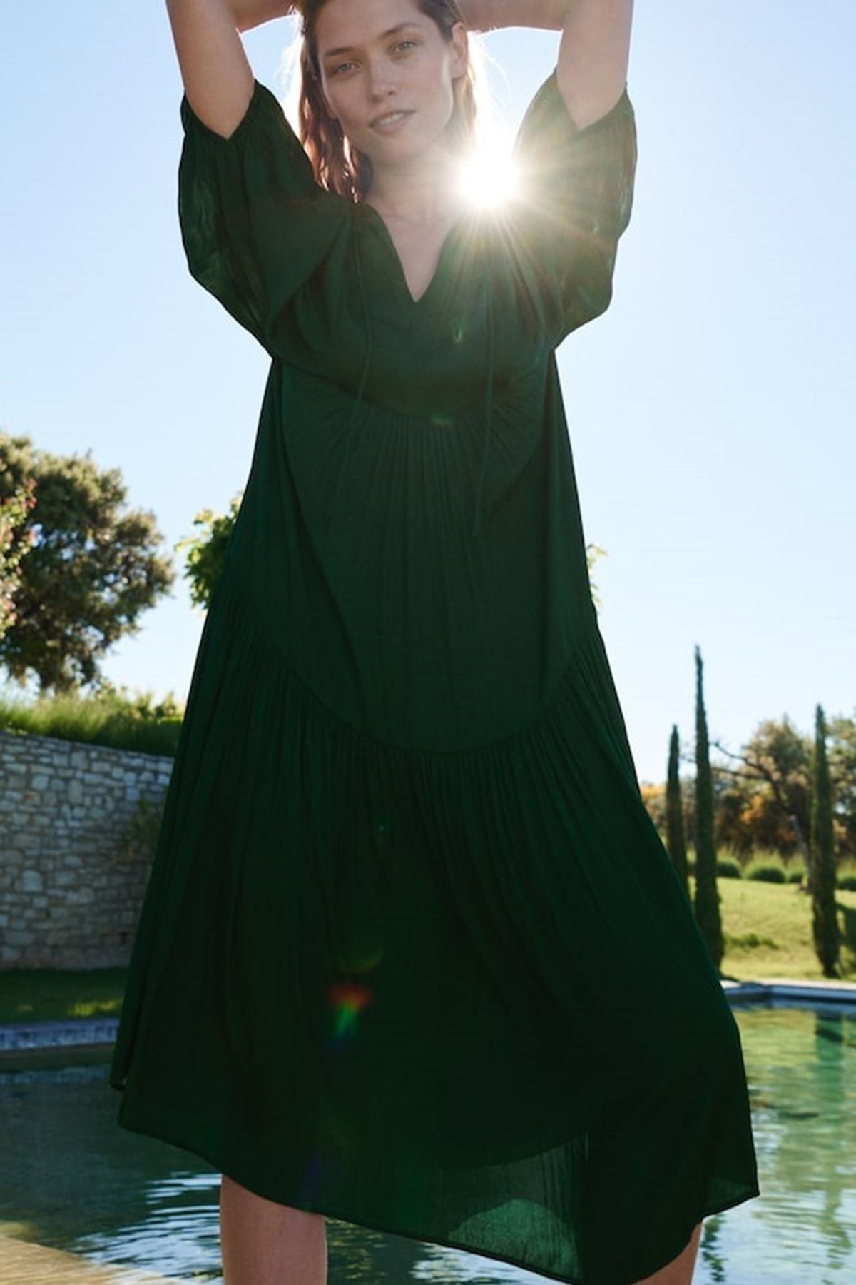Oysho Kadın Yeşil Saten Oversize Elbise