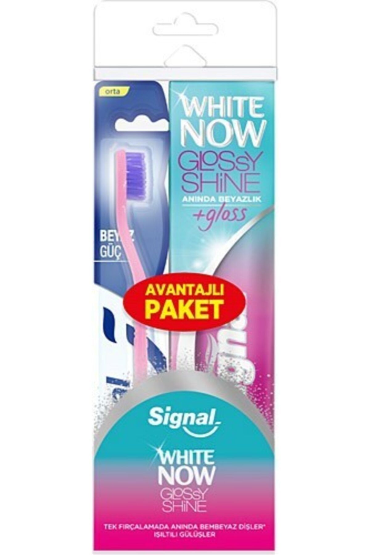Signal White Now Glossy Shine Diş Macunu 75 Ml + Orta Fırça Set