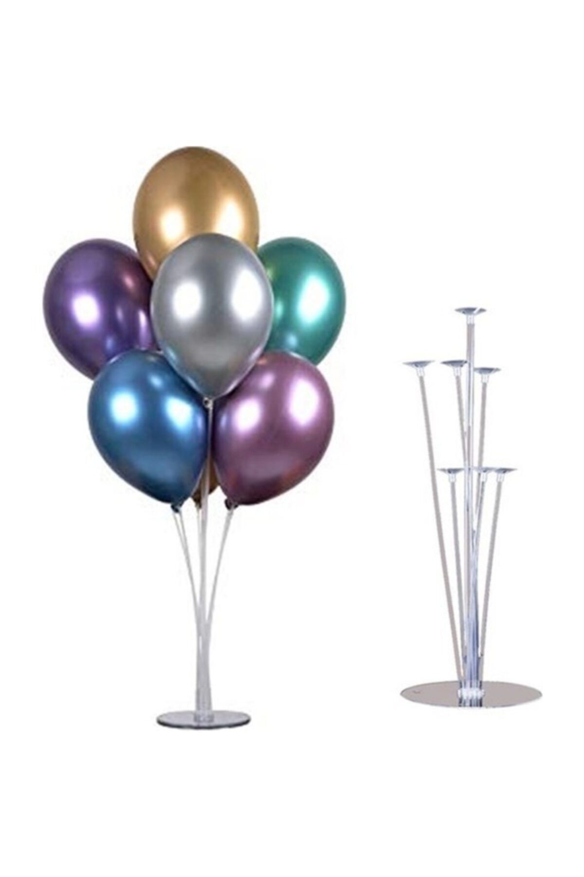 Genel Markalar 7'li Balon Standı Ve 10 Adet Karışık Renkli Metalik Balon