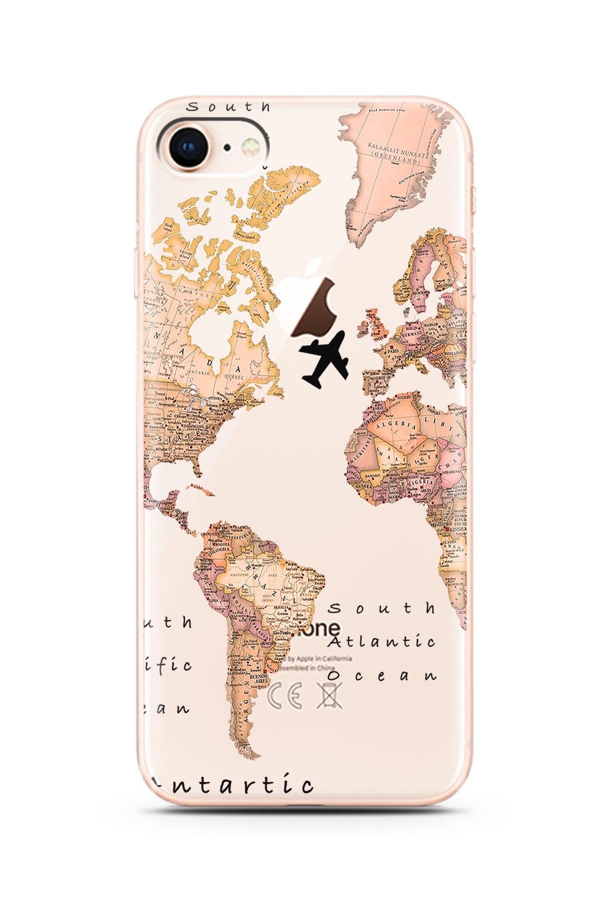Spoyi Iphone 8 Transparan Harita Tasarım Süper Şeffaf Silikon Telefon Kılıfı