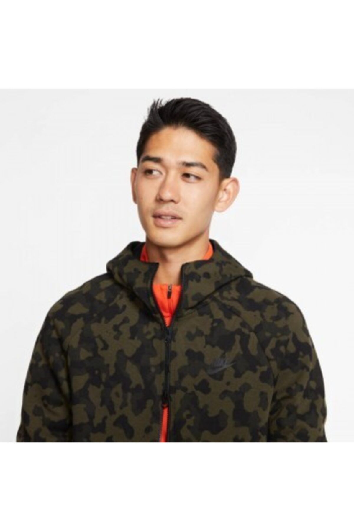 Nike Erkek Haki Sportswear Tech Fleece Full Zip Printed Hoodie Kapüşonlu Ceket