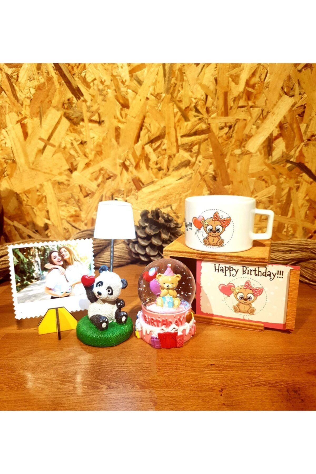 Genel Markalar Happy Birthday Kar Küresi Ve Panda Masa Lambası Kupa 3’lü Doğum Günü Hediye Seti