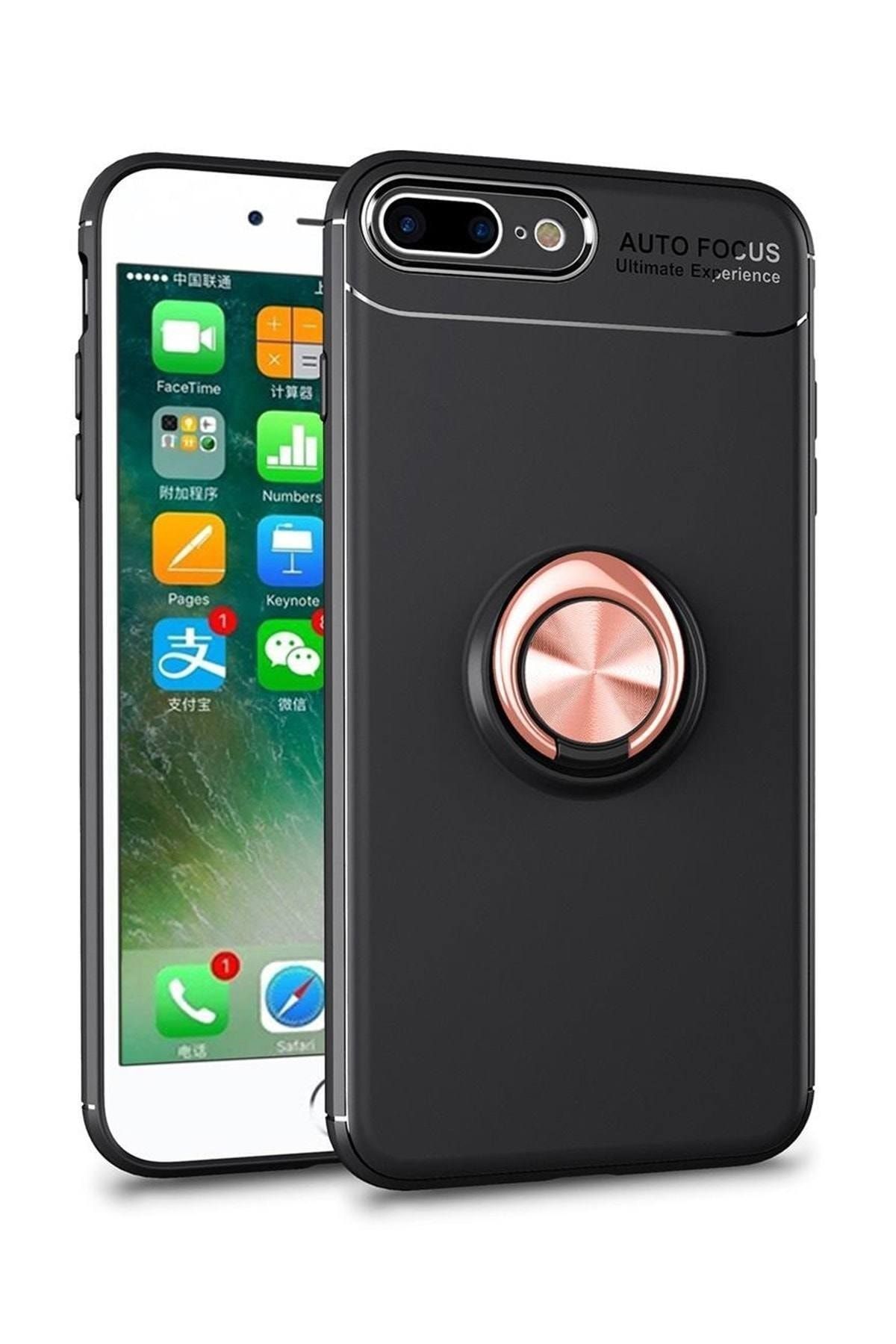 CaseArt Apple Iphone 6s Plus Kılıf Renkli Yüzüklü Manyetik Silikon Kapak Siyah - Rose Gold