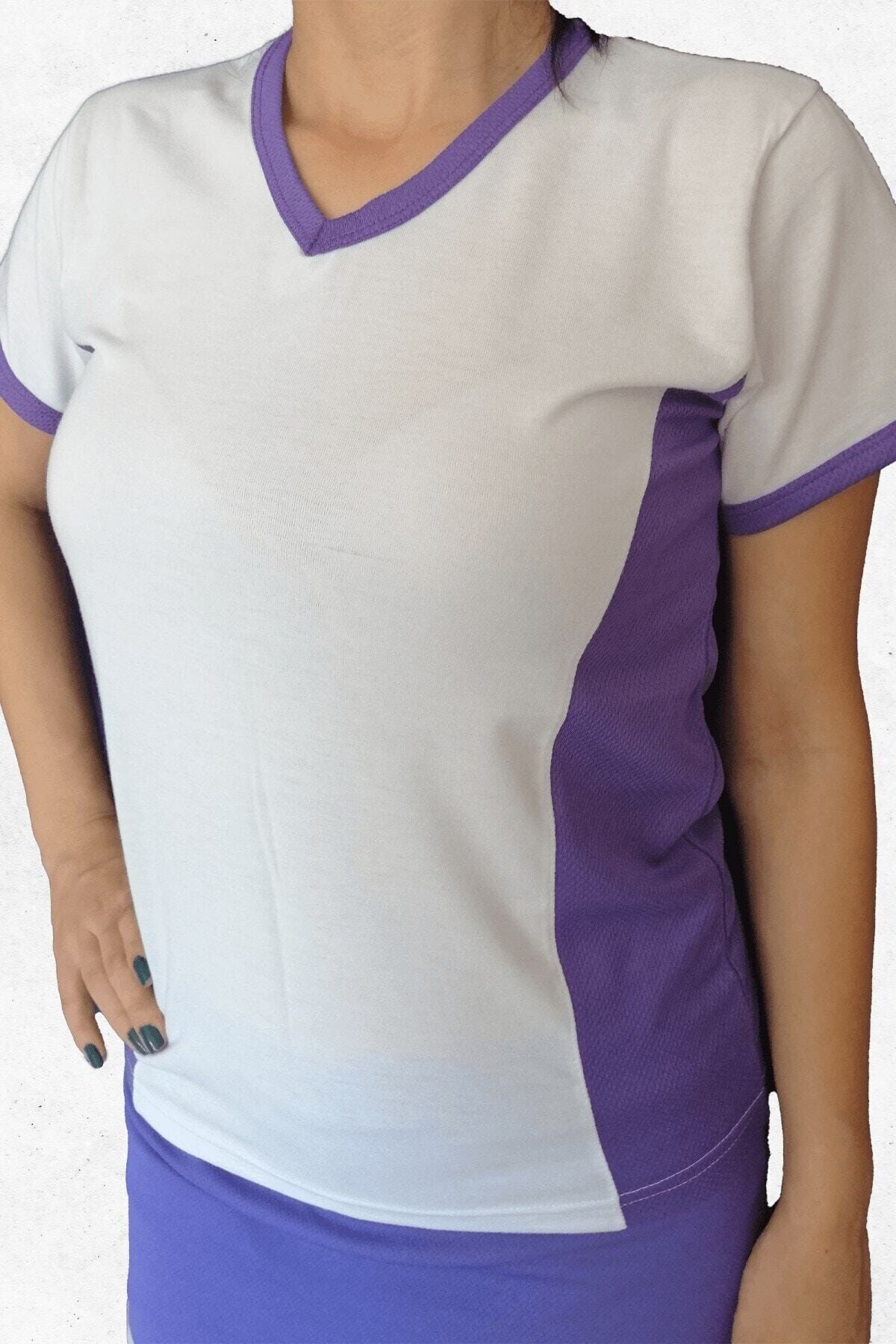 Modapalace Kadın Mor Yanları Mor Modelli  Spor Tişört