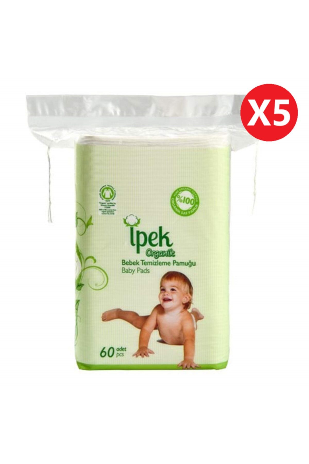 İpek Organik Bebek Temizleme Pamuğu 60'lı x 5'li Paket