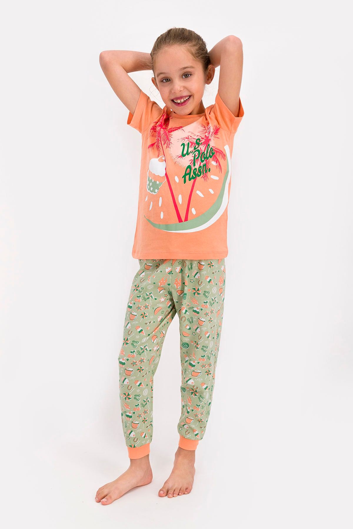 U.S. Polo Assn. U.s. Polo Assn Lisanslı Somon Kız Çocuk Kısa Kol Pijama Takımı