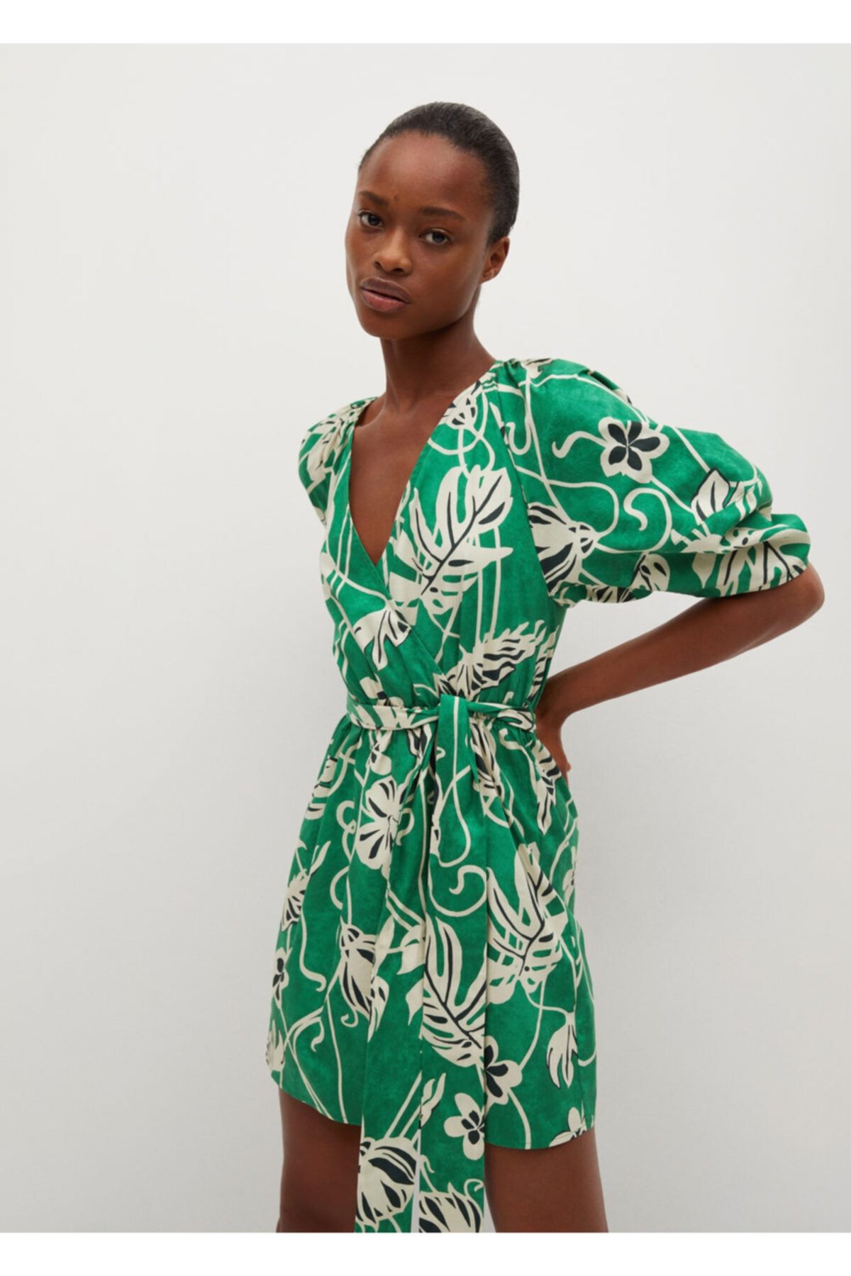 MANGO Kadın Yeşil Desenli Elbise