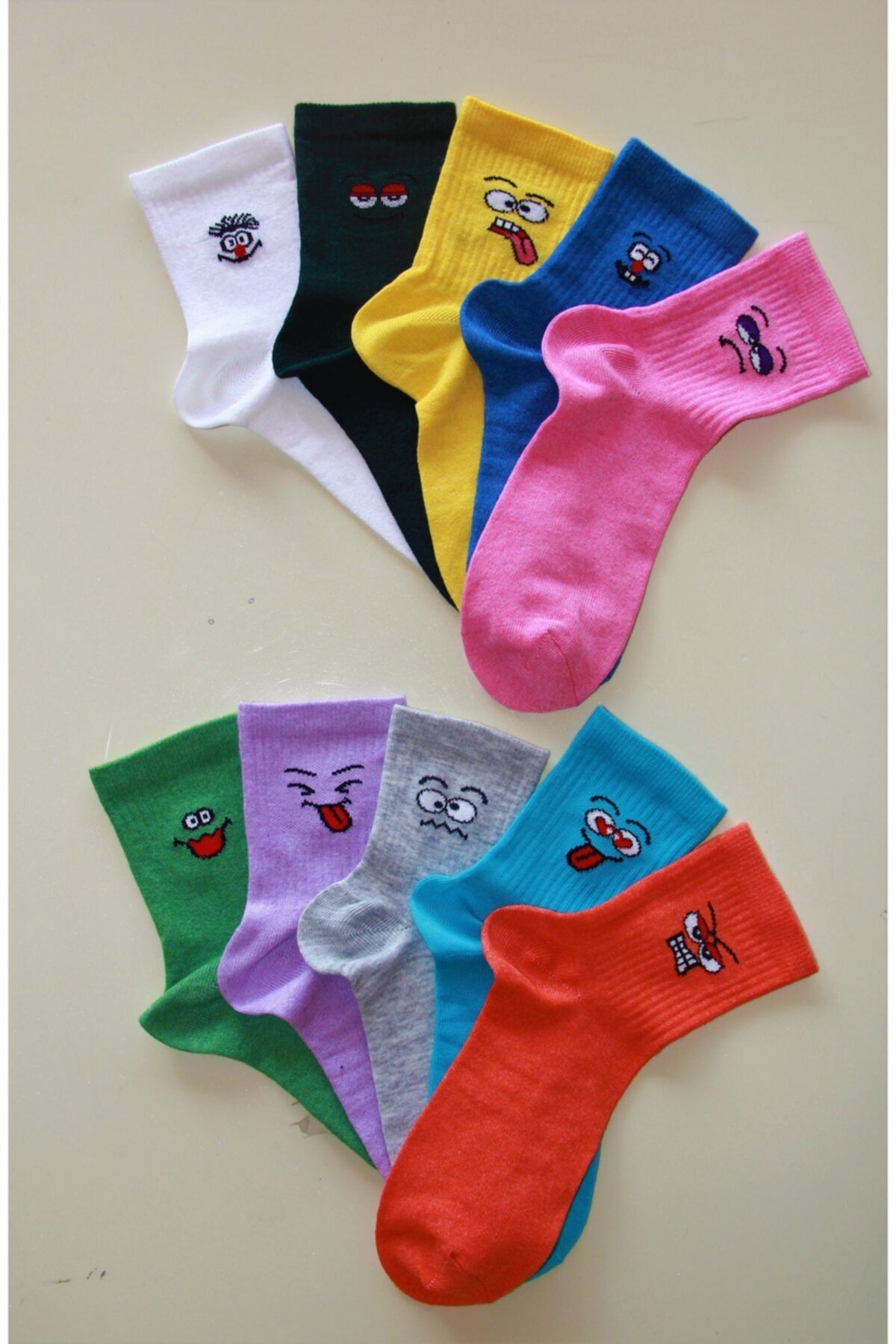 Çoraphane Emoji Desenli Renkli Kolej Çorabı 7 Çift
