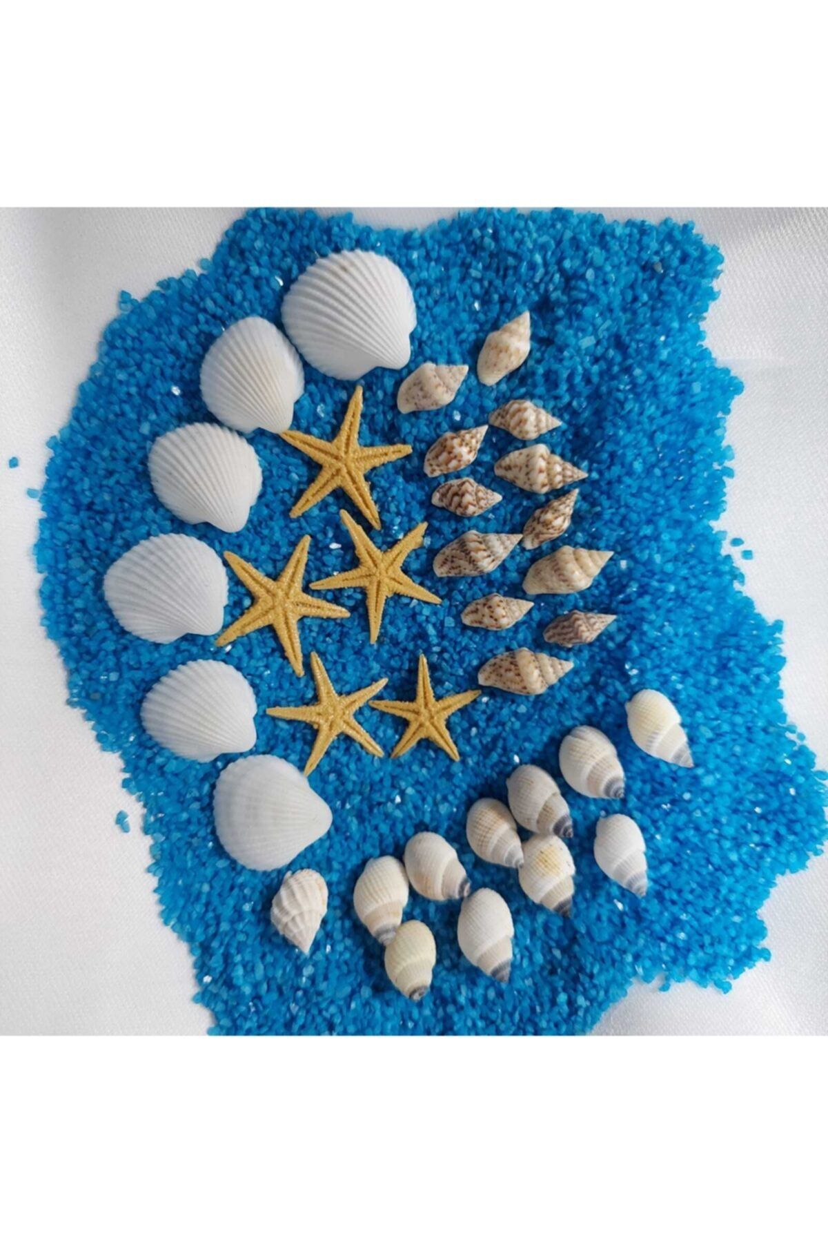 Aker Hediyelik 07mm-2,5cm Süs Deniz Kabuğu 300gr Deniz Kabukları Silis Kabuk + 300gr Teraryum Mavi Kum+yıldız