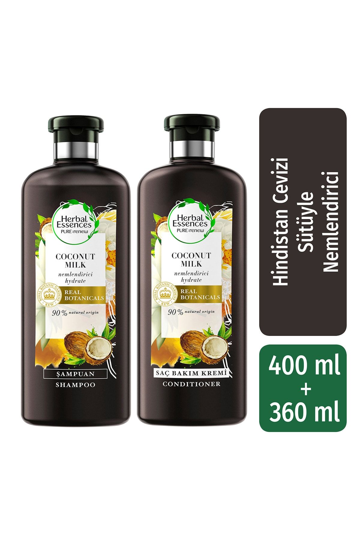 Herbal Essences Şampuan Nemlendirici Hindistan Cevizi Sütü 400 ml + Saç Bakım Kremi 360 ml