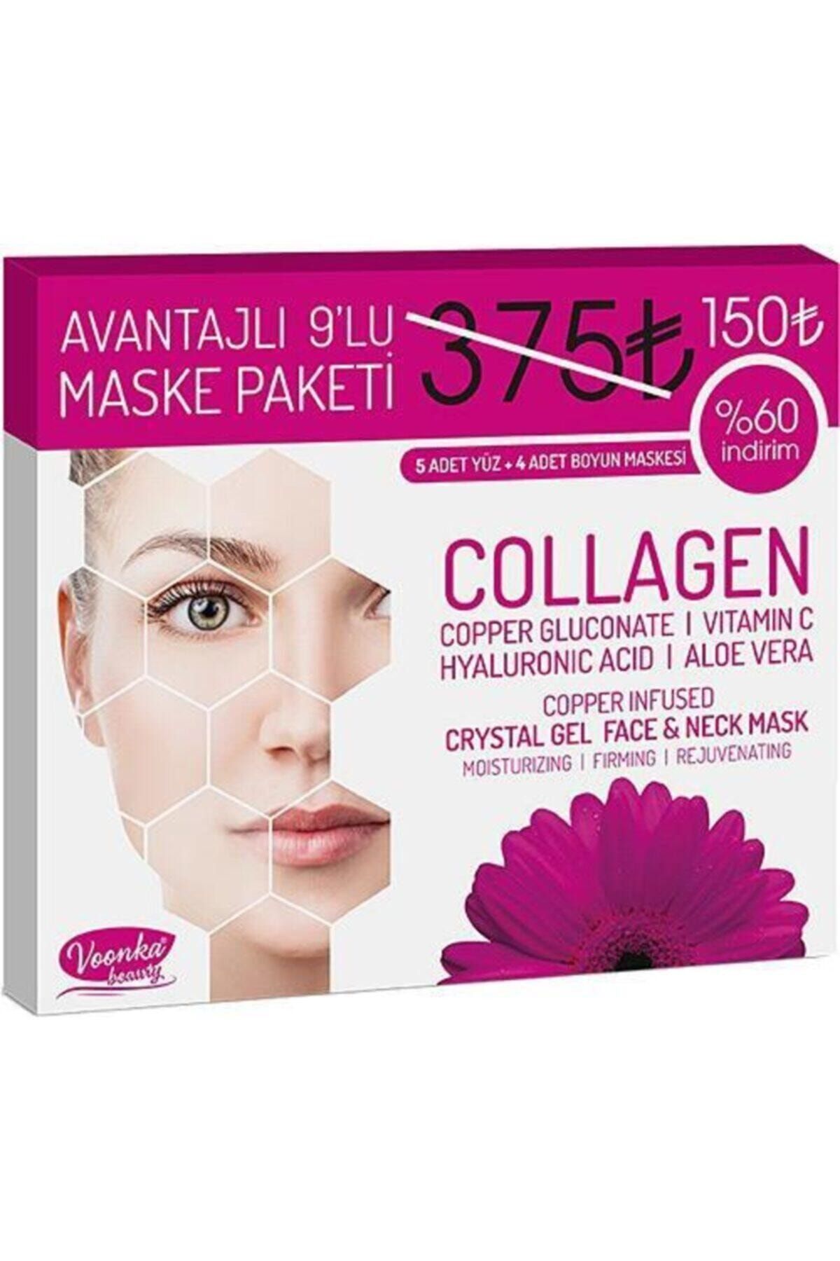Voonka Collagen Crystal Gel Face And Neck Mask 5+4 Adet