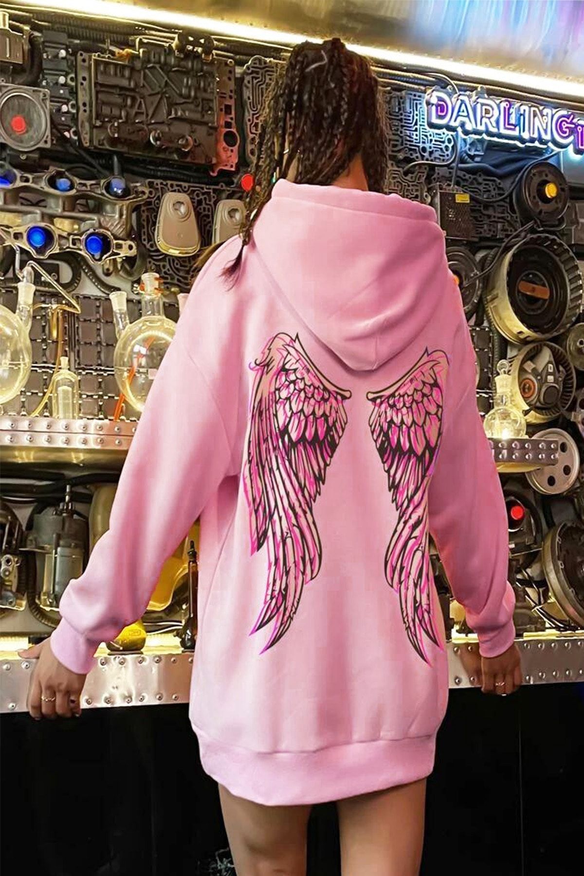 BAHELS Kadın Babypink Angel Oversize Kapüşonlu Sweatshirt