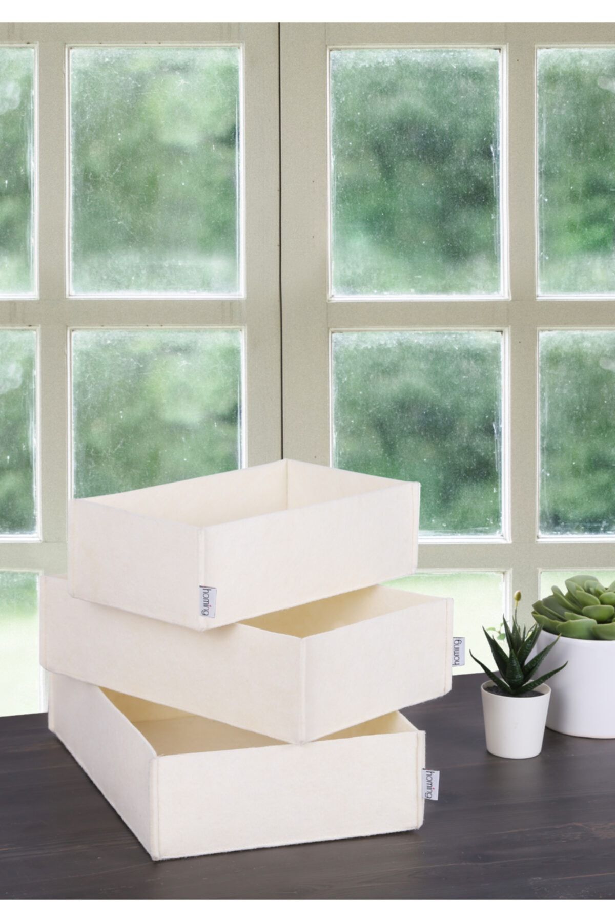 HOMİNG Çok Amaçlı 3' Lü Krem Keçe Organizer Sepet Seti Hmy-6271