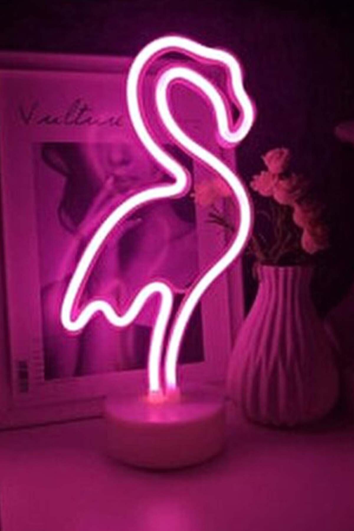 NO-520 Büyük Boy Usb'li Flamingo Neon Led Işıklı Masa Ve Gece Lambası Dekoratif Aydınlatma