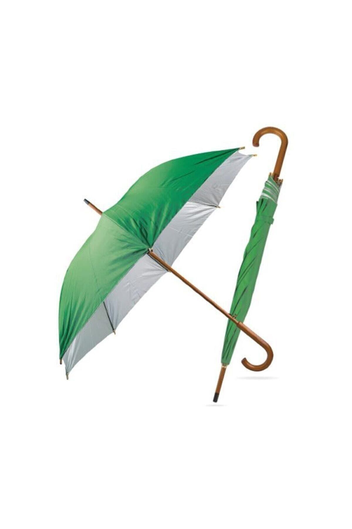 Genel Markalar Ahşap Saplı Fiber Glass Kırılmaz Şemsiye Yeşil