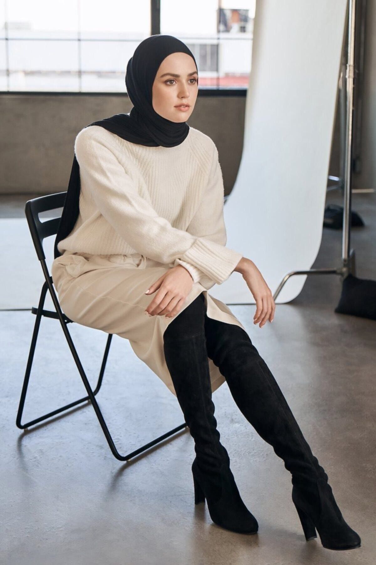 FEBİHA Tesettür Hijab Penye Şal Modeli - Siyah - Shawl Scarf Hijab