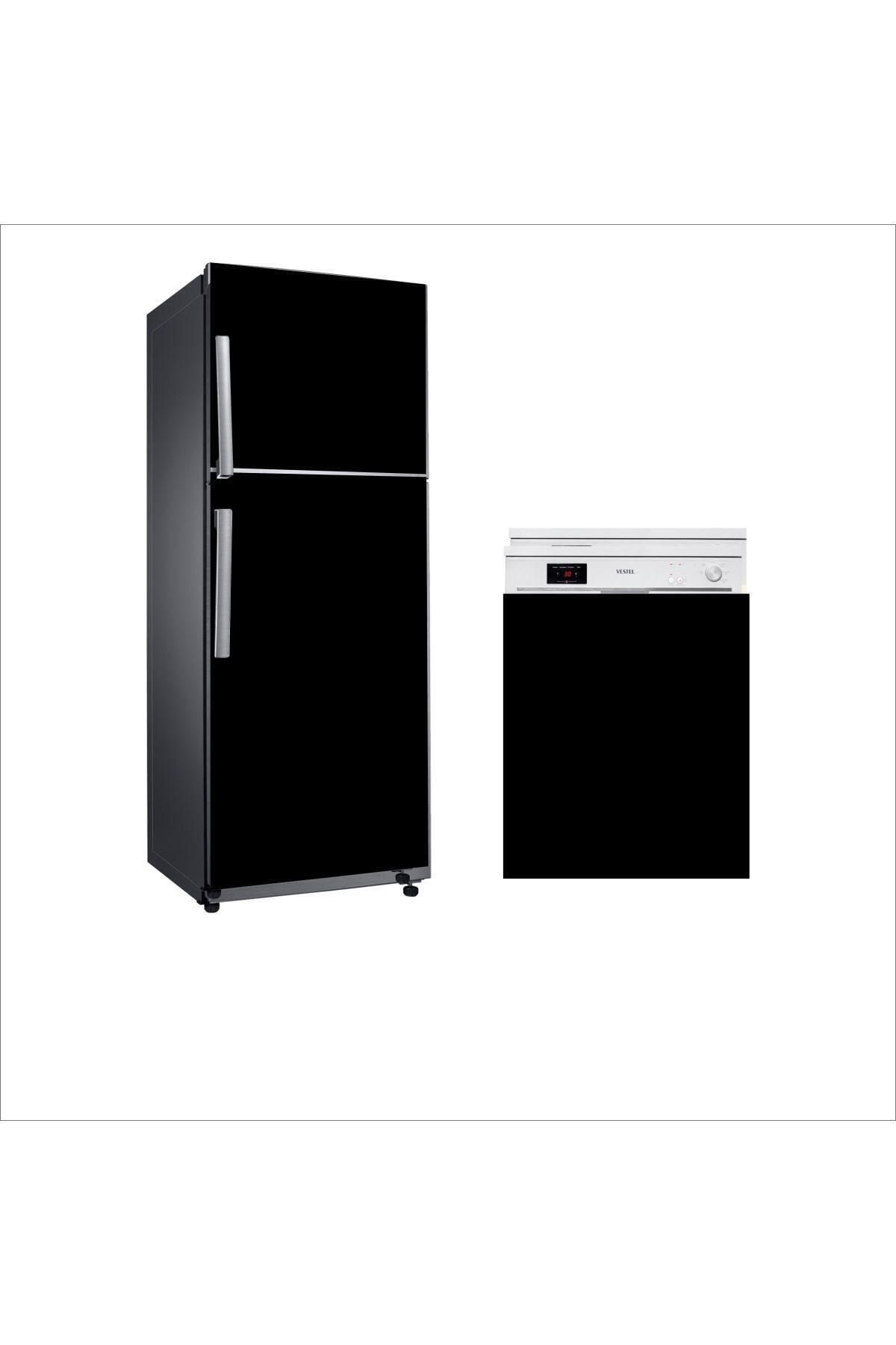 Genel Markalar Buzdolabı Ve Bulaşık Makinası Kaplama Siyah Renk Takım Sticker