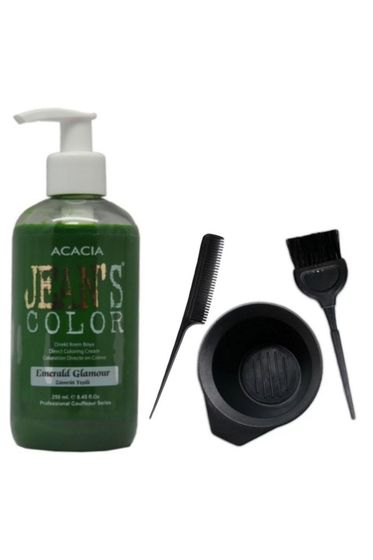 Acacia Jeans Color Saç Boyası Zümrüt Yeşili 250 ml ve Fluweel Saç Boya Kabı Seti