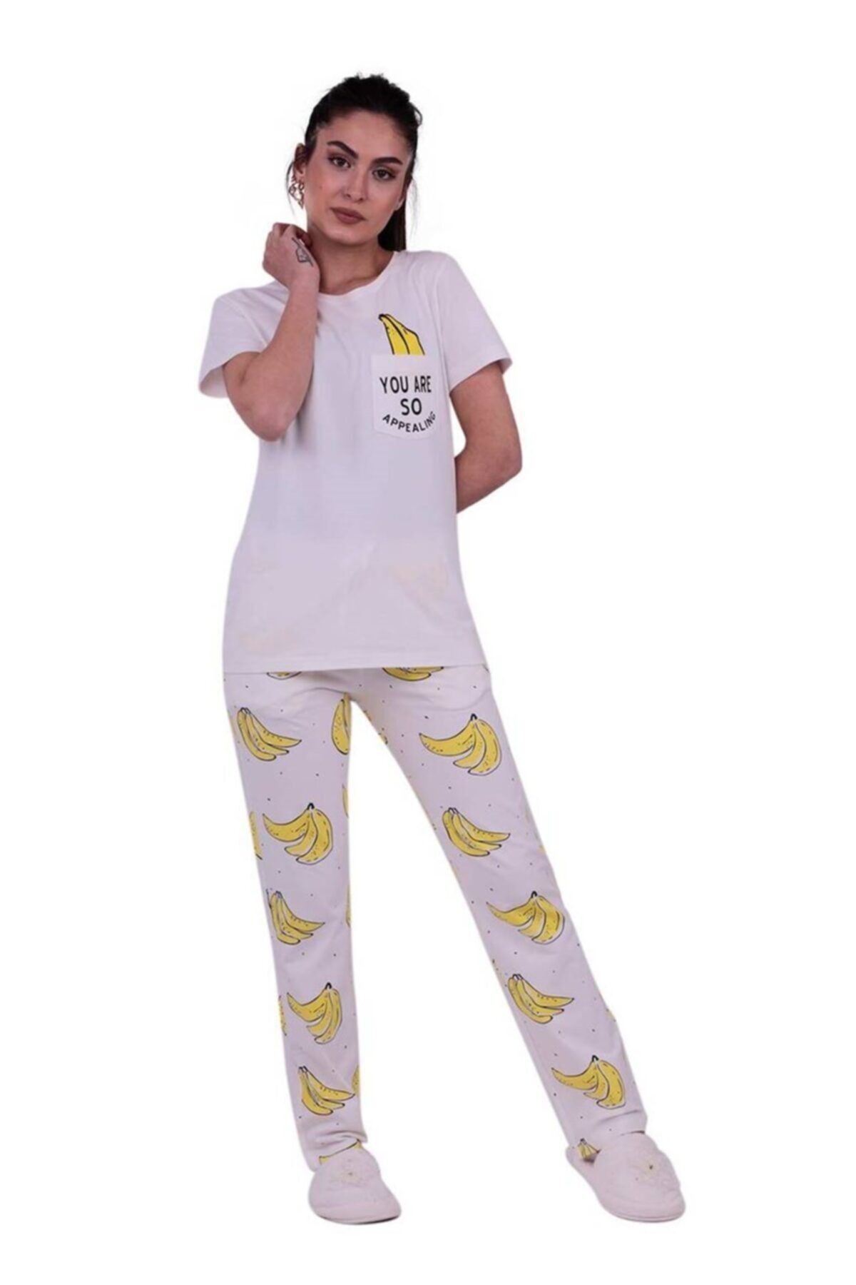 Jiber Kadın Beyaz Kısa Kollu Pijama Takımı 3637